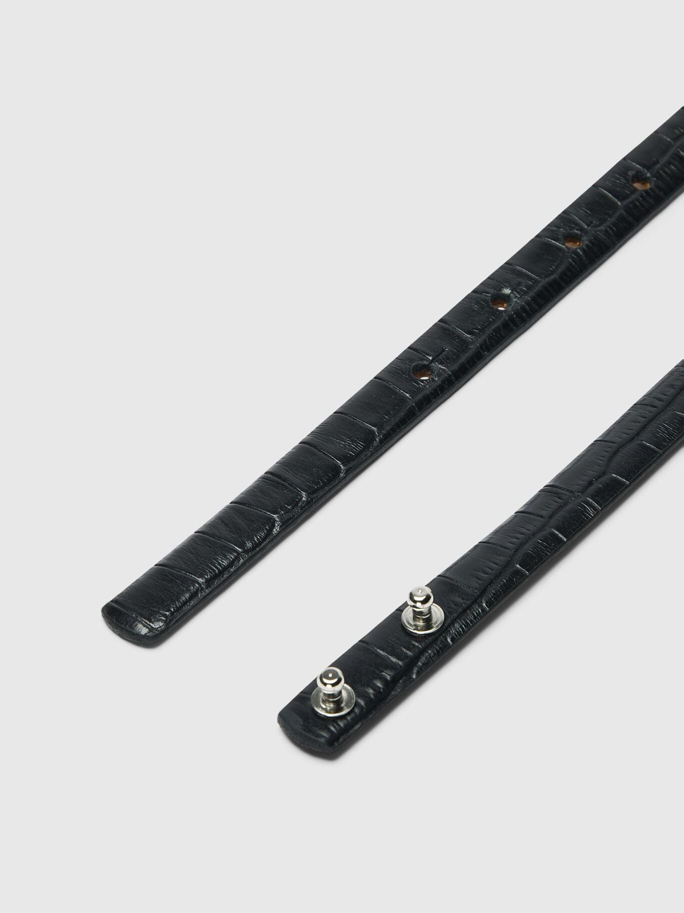 Cintura slim nera croco in pelle sl
