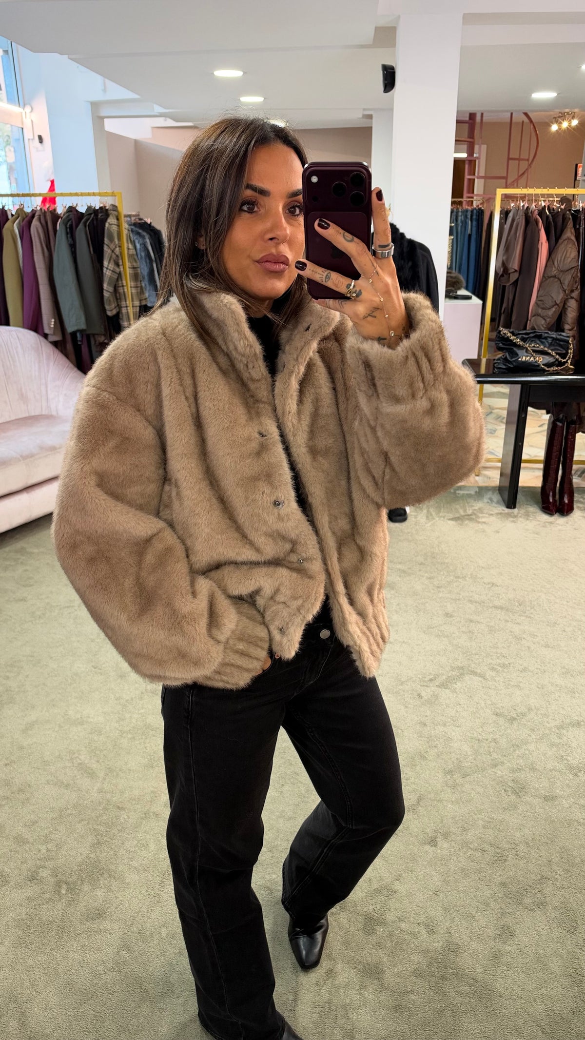 Bomber eco pelliccia beige sy