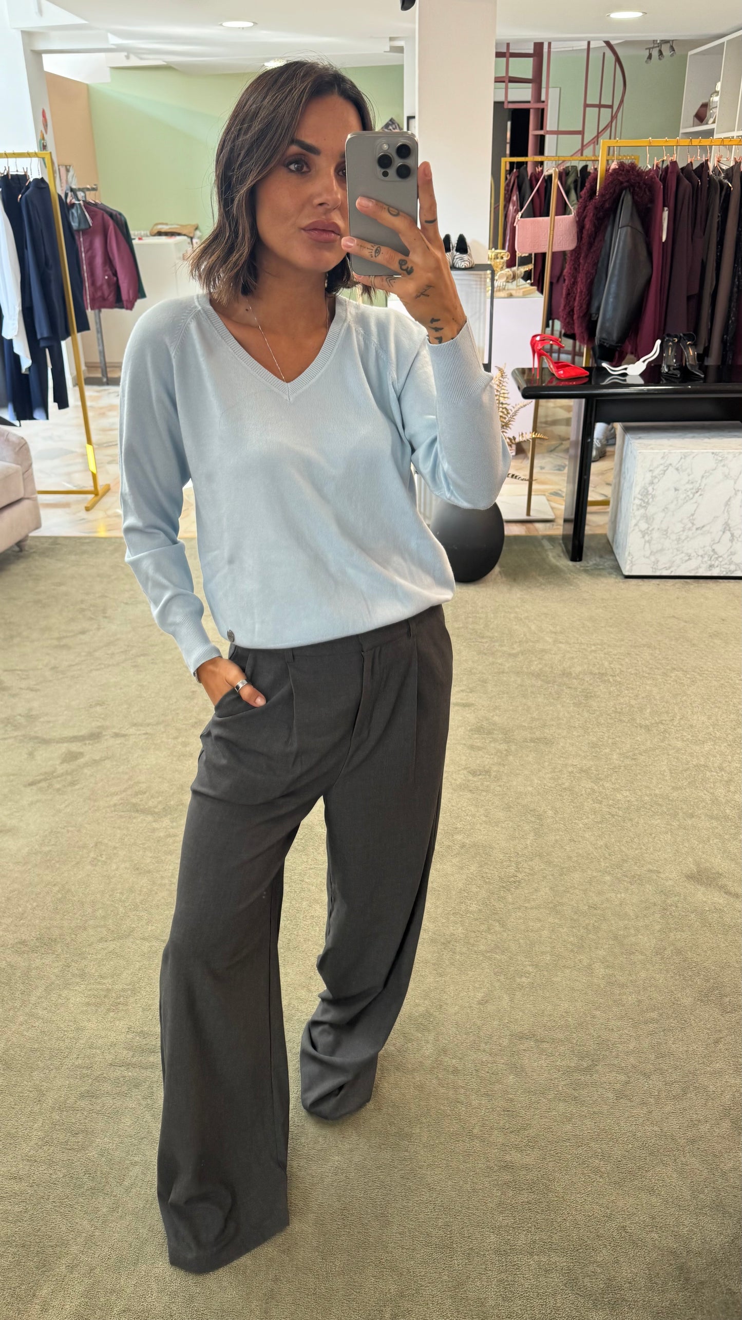 Pantaloni grigio scuro venus con pences wide leg sy