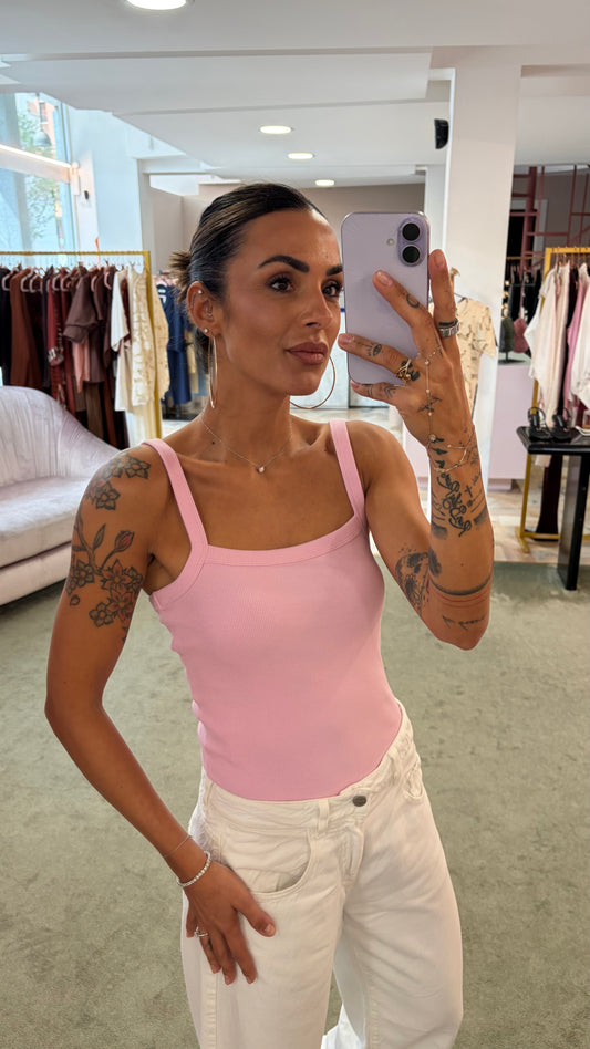 Canotta rosa baby fifi scollo dritto a costine jx