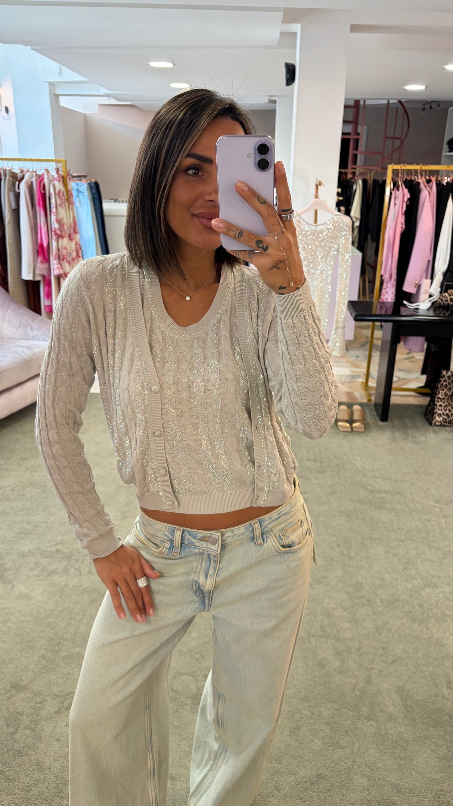 Cardigan ghiaccio a trecce crystal fr