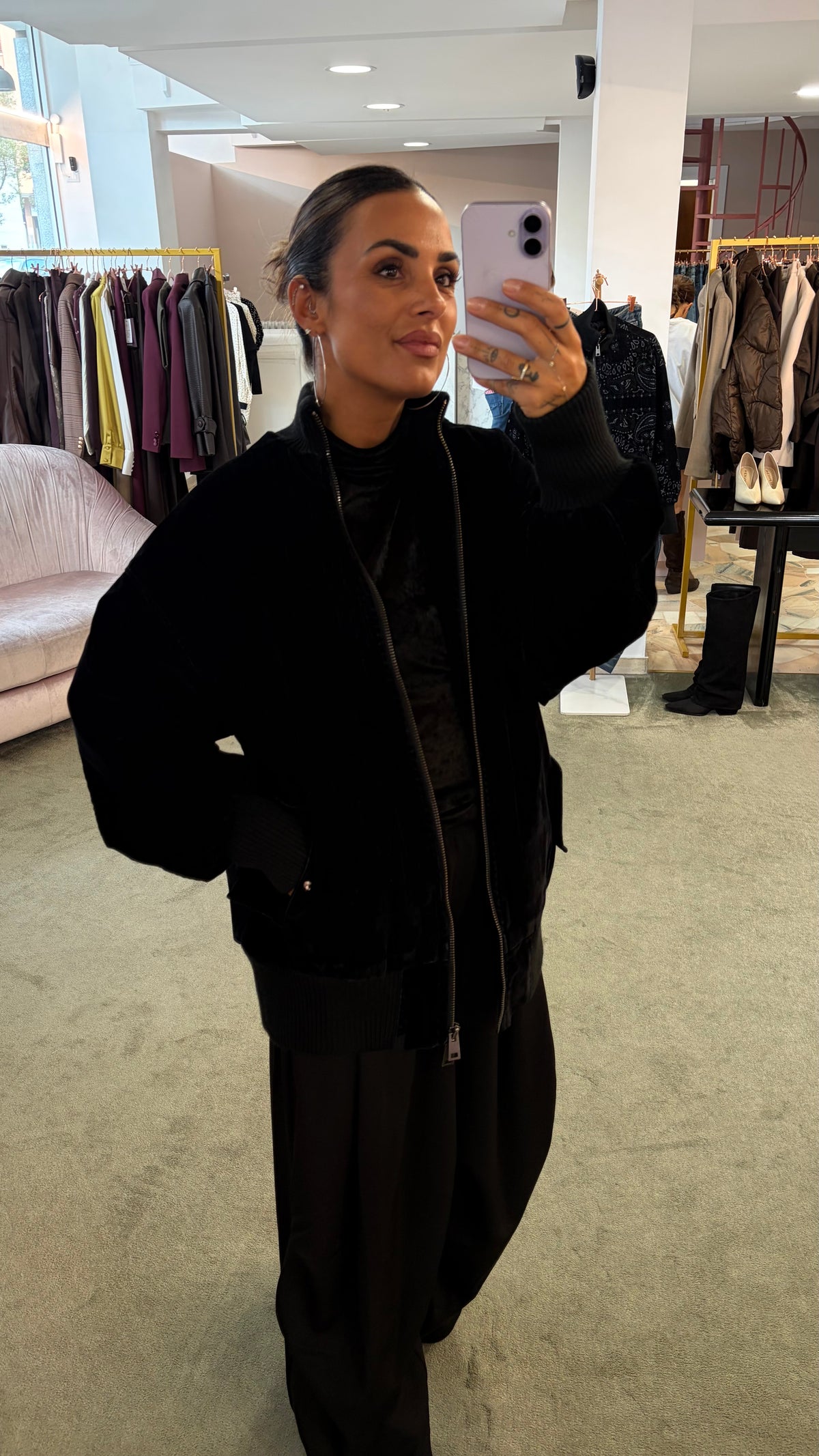 Bomber nero liscio over in velluto floccato Don't@Me