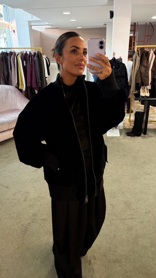 Bomber nero liscio over in velluto floccato Don't@Me