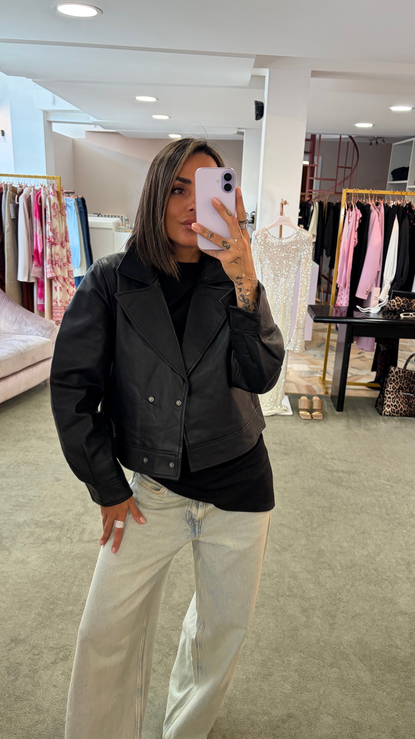 Giacca nera in pelle sl