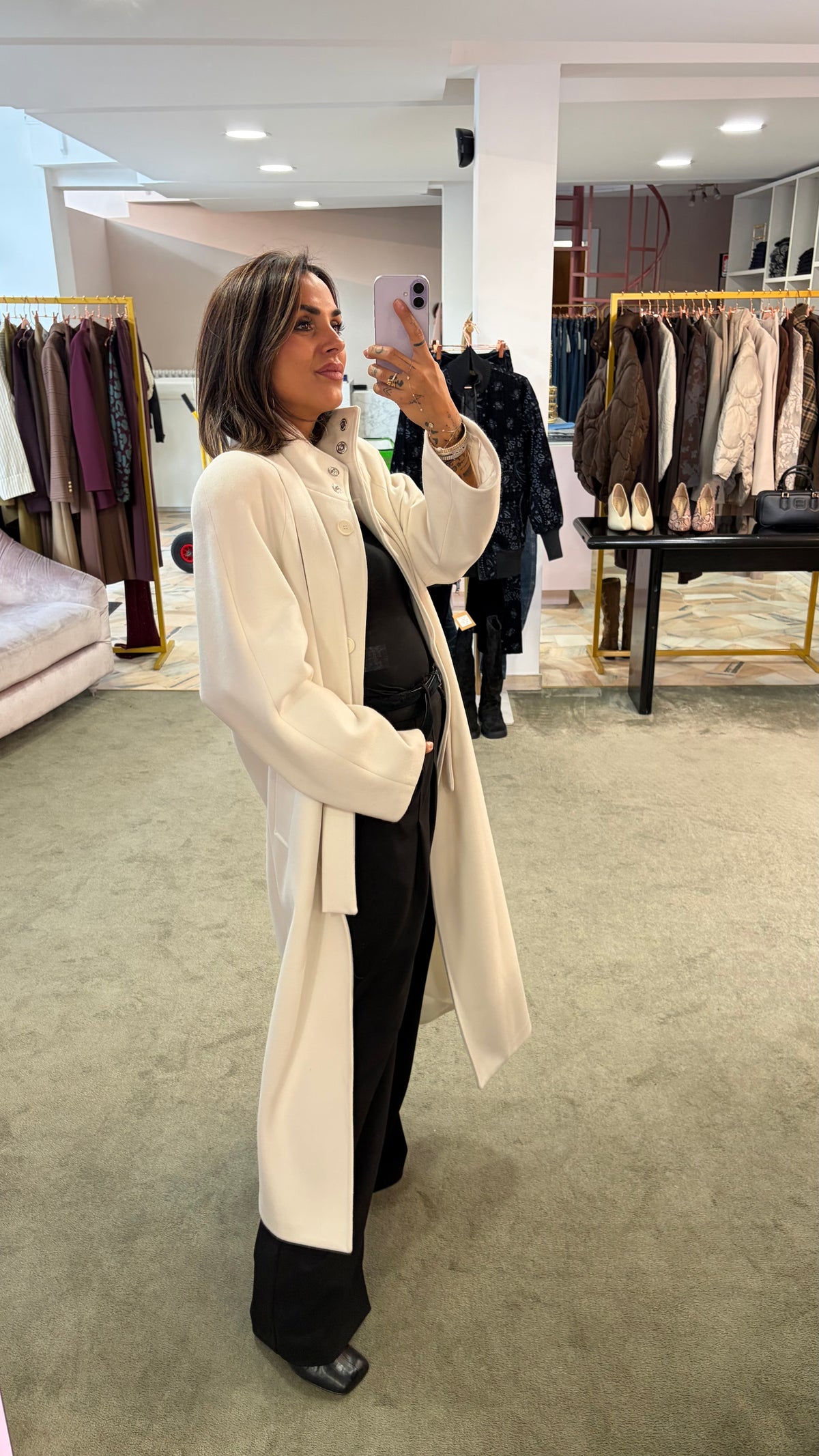 Cappotto lungo panna con cintura Actualee
