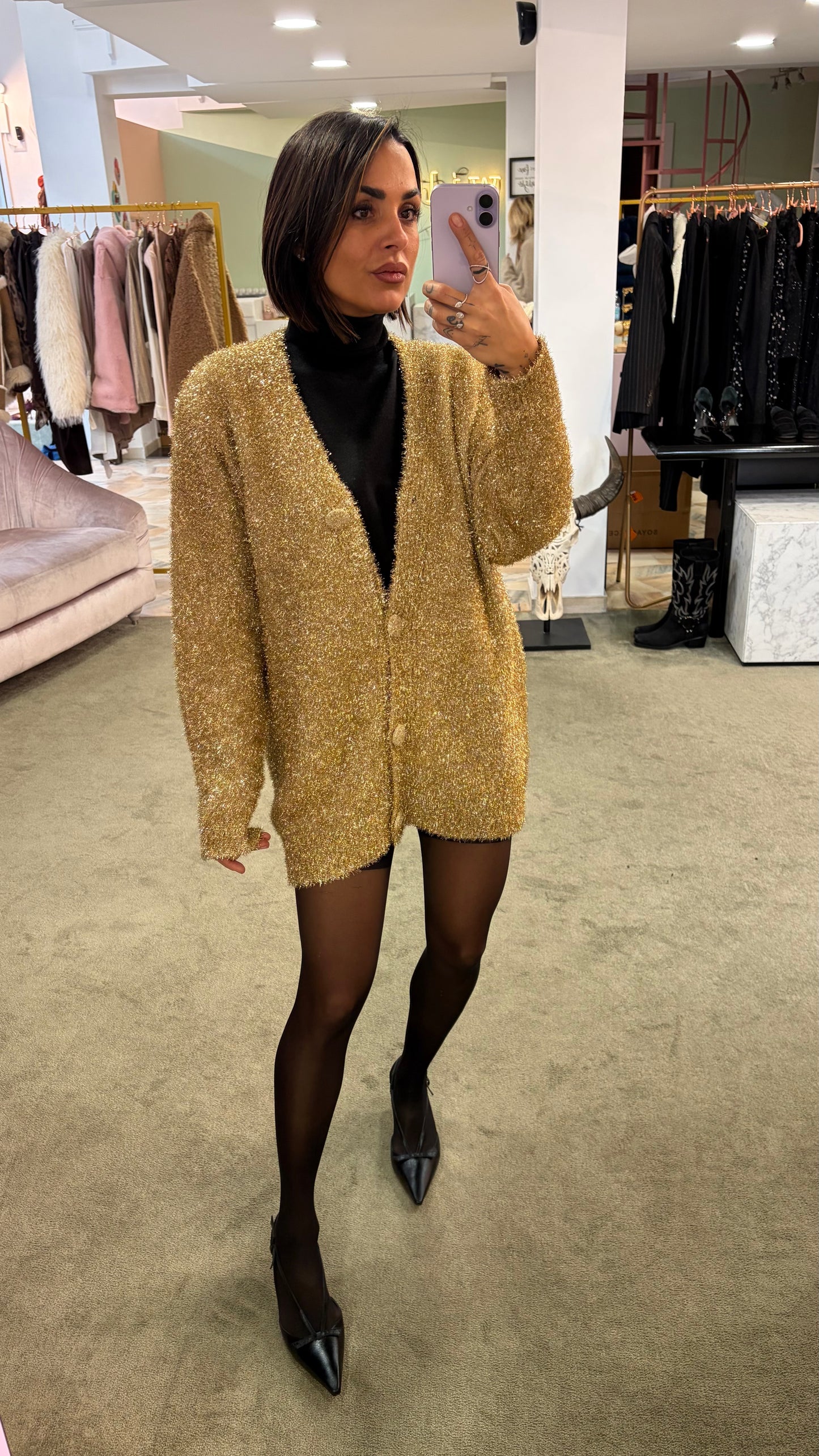 Cardigan oversize oro in lurex gl