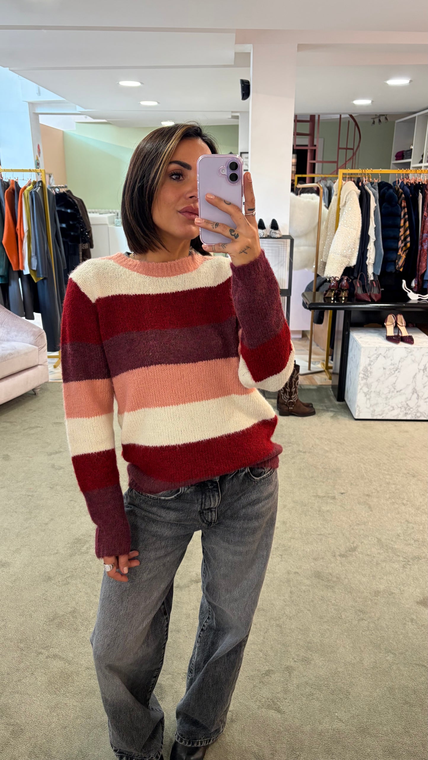 Maglione a righe multicolor girocollo sy