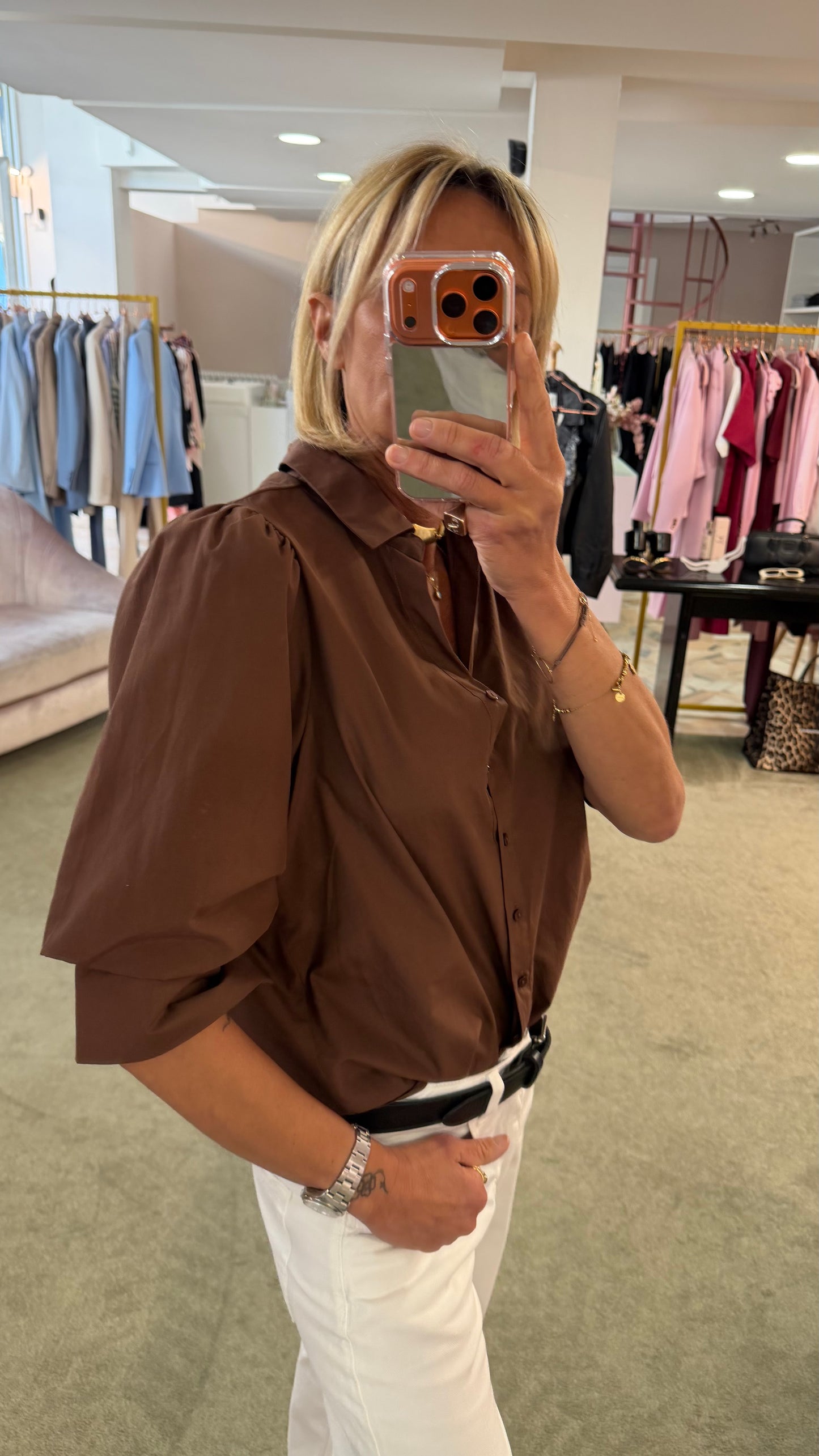 Camicia cioccolato manica a sbuffo 3/4 sy