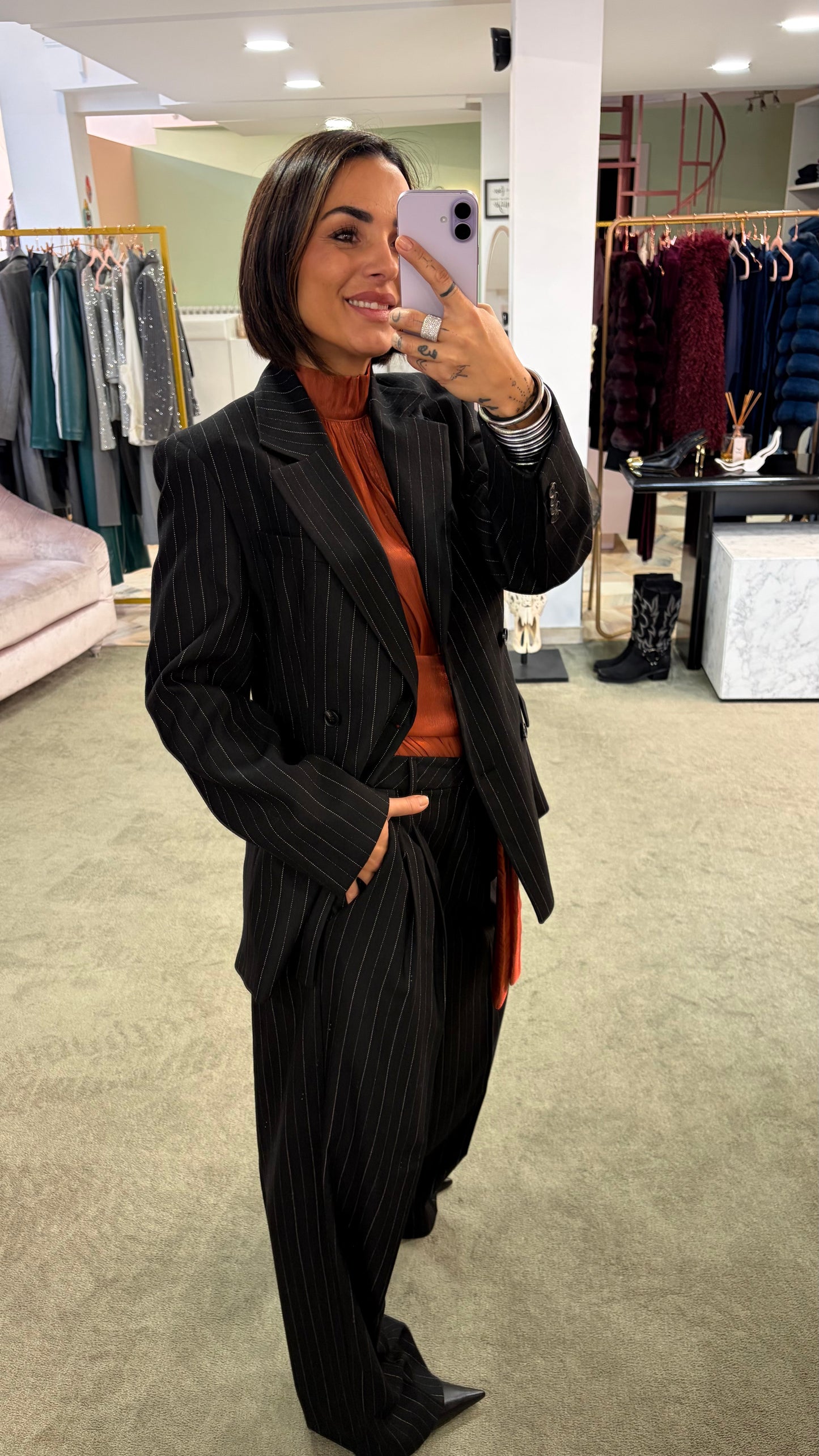 Blazer nero gessato misto lana sl