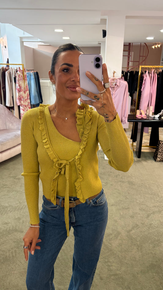 Cardigan crop lime lurex con rouges bj