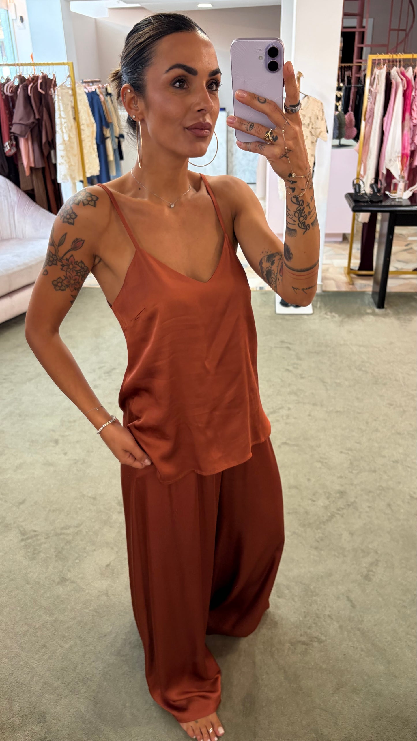 Canotta mattone in satin ay
