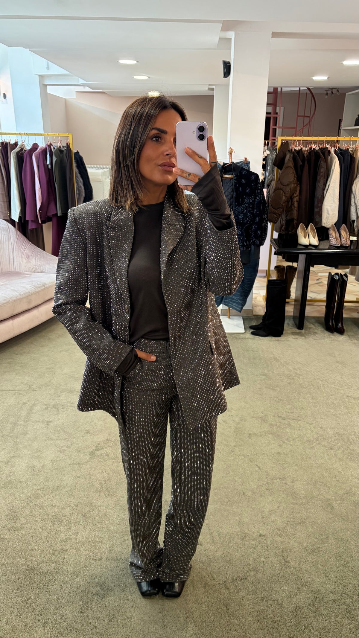 Blazer doppiopetto grigio con cristalli tw