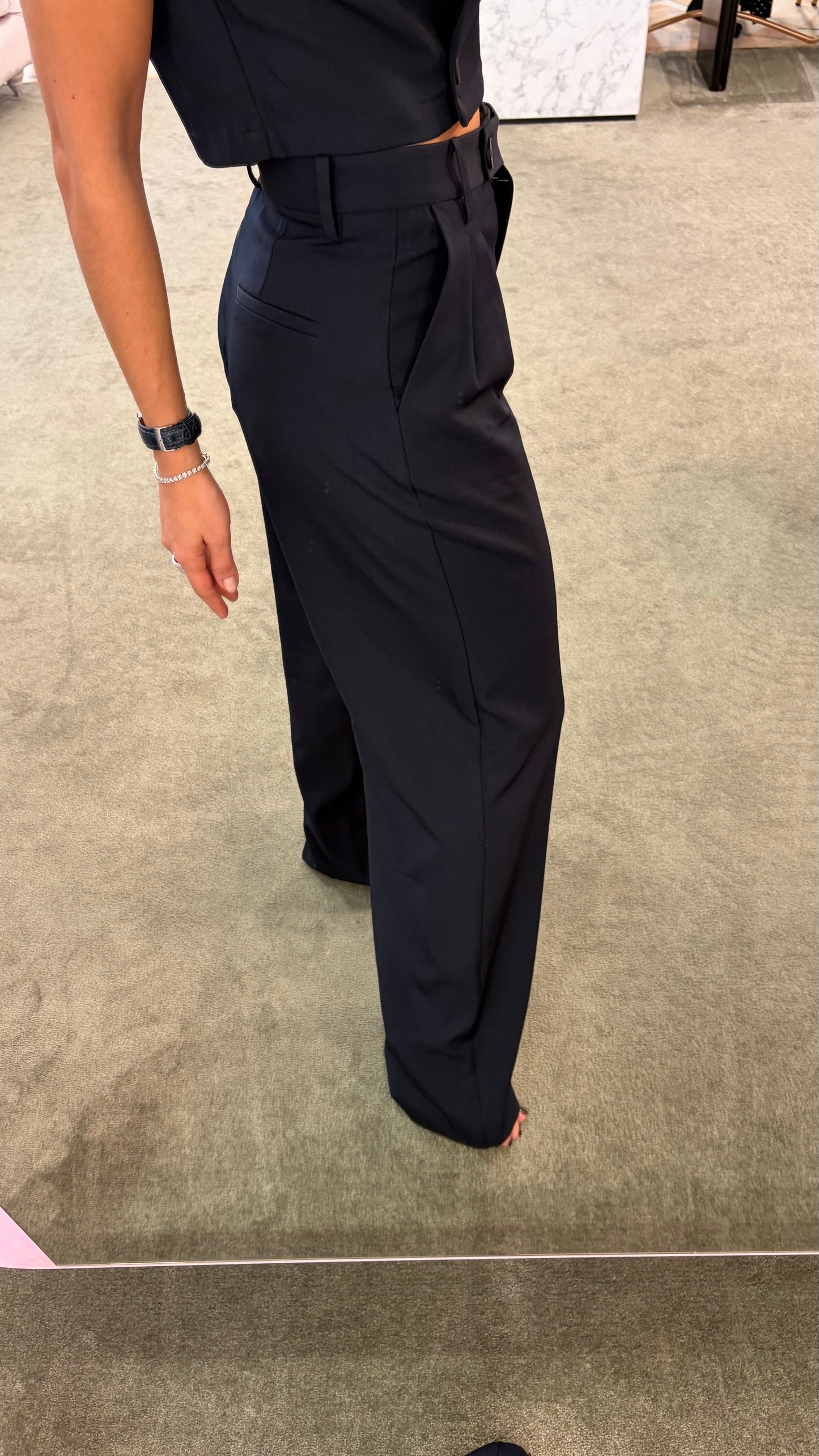 Pantaloni blu notte wide doppia pences ay