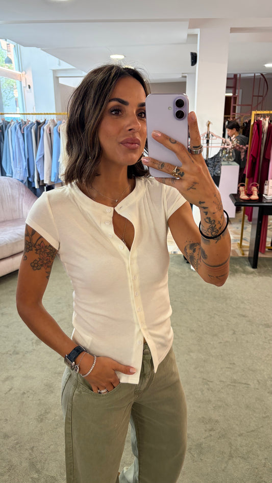 Cardigan t-shirt bianco con bottoncini gl