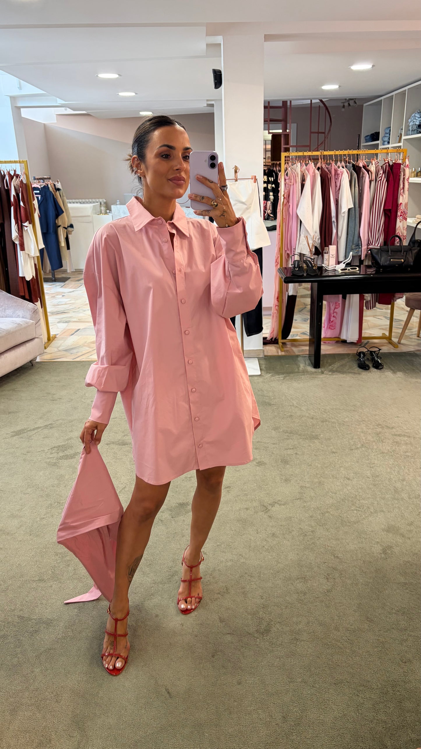 Abito camicia rosa con pareo in popeline ks