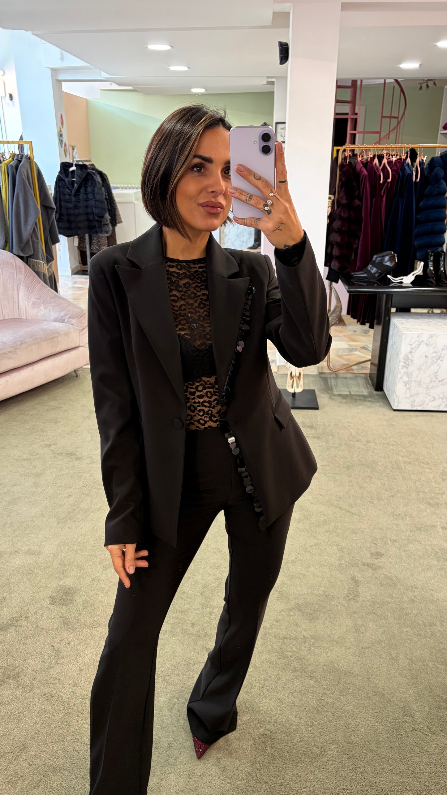 Blazer nero con rever in paillettes fr