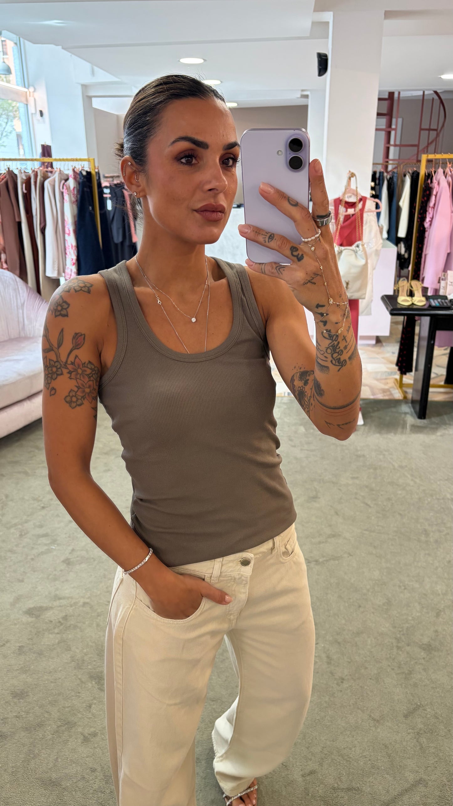 Canotta fango a costine scollo tondo jx