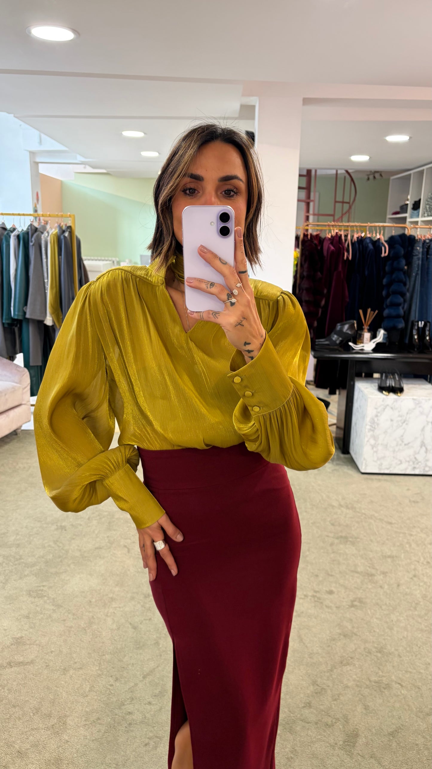 Camicia lime satin con sciarpina Actualee