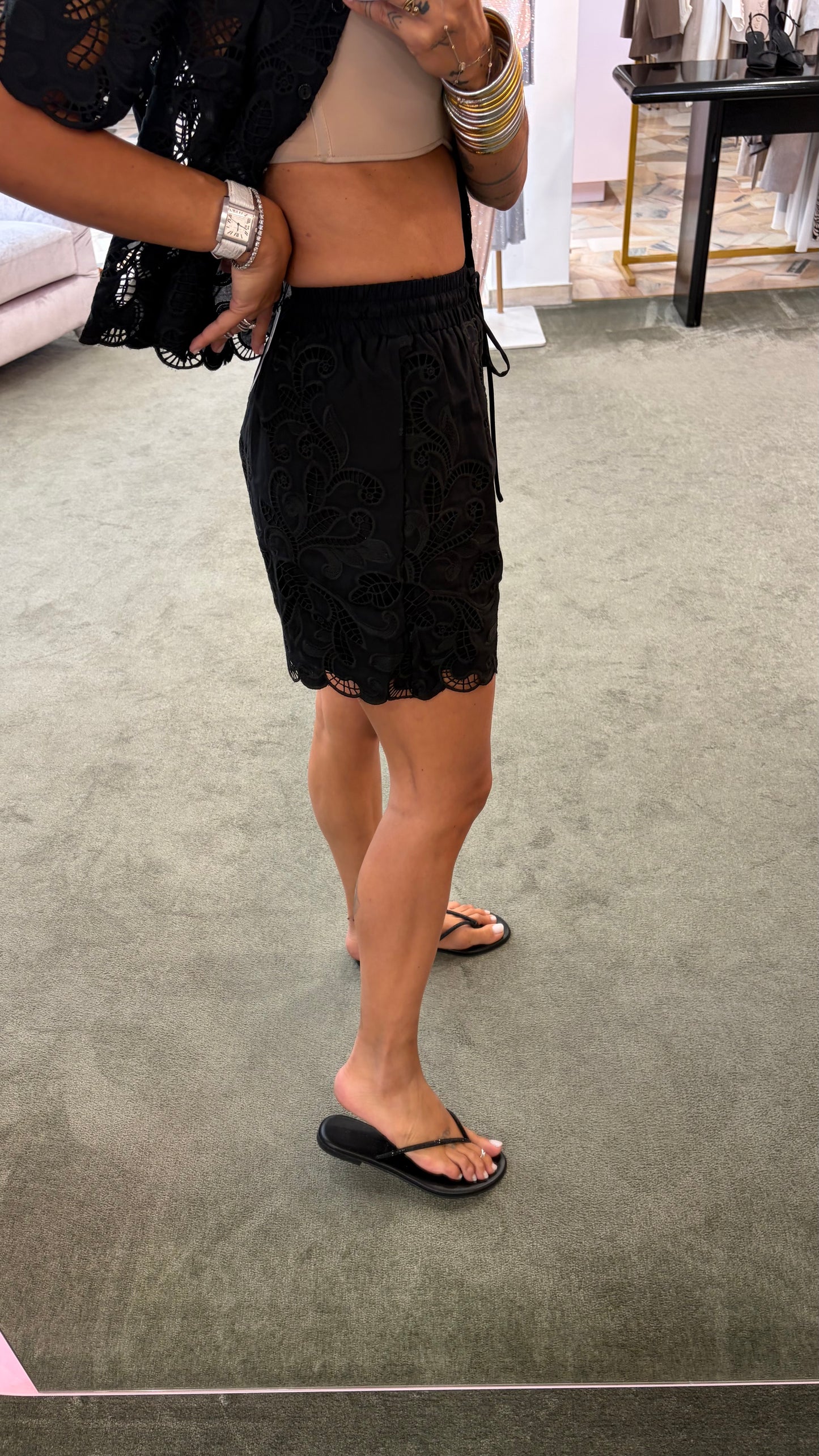 Shorts nero in pizzo gl