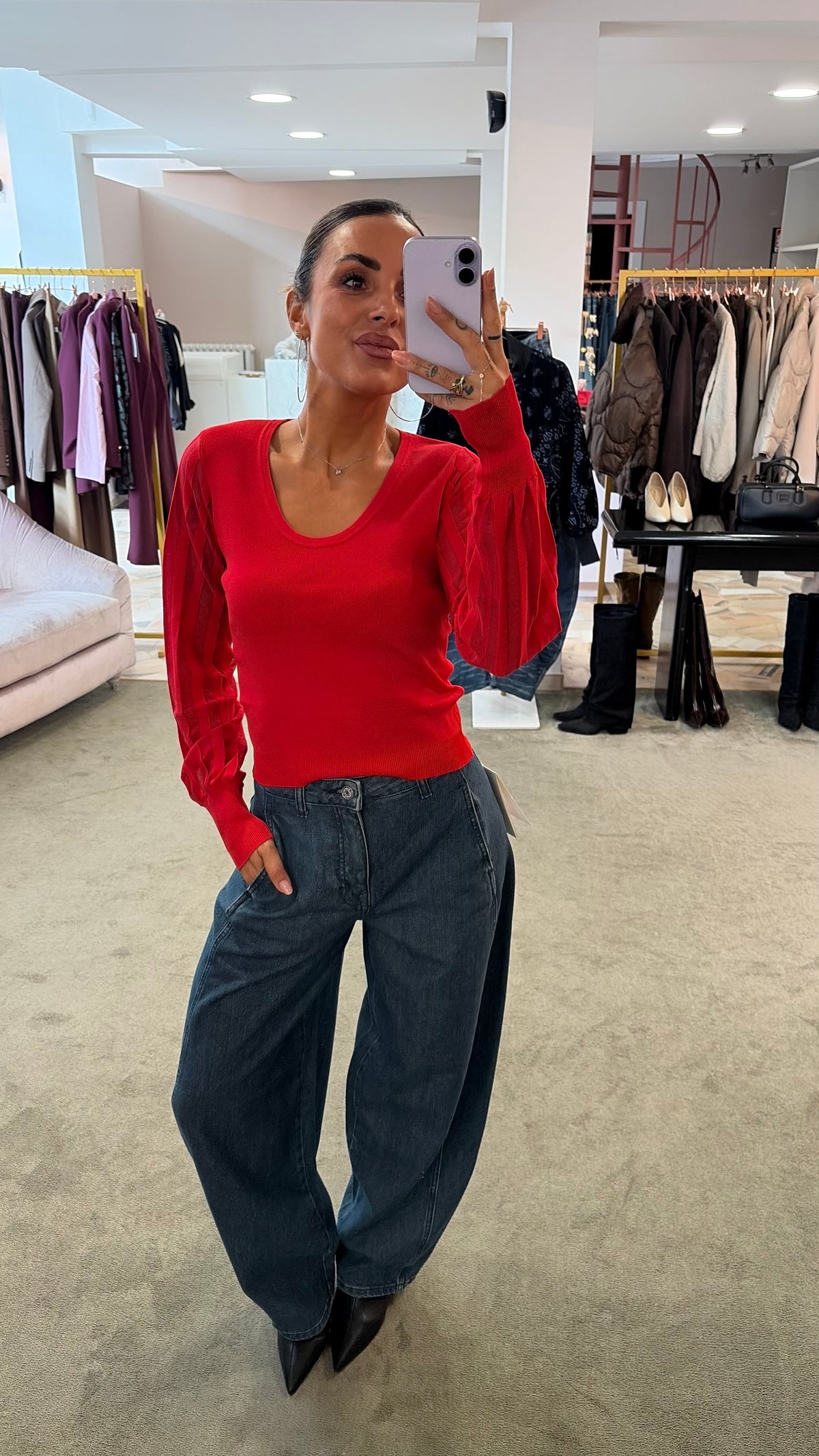 Maglia rossa girocollo maniche lunghe a righe fr