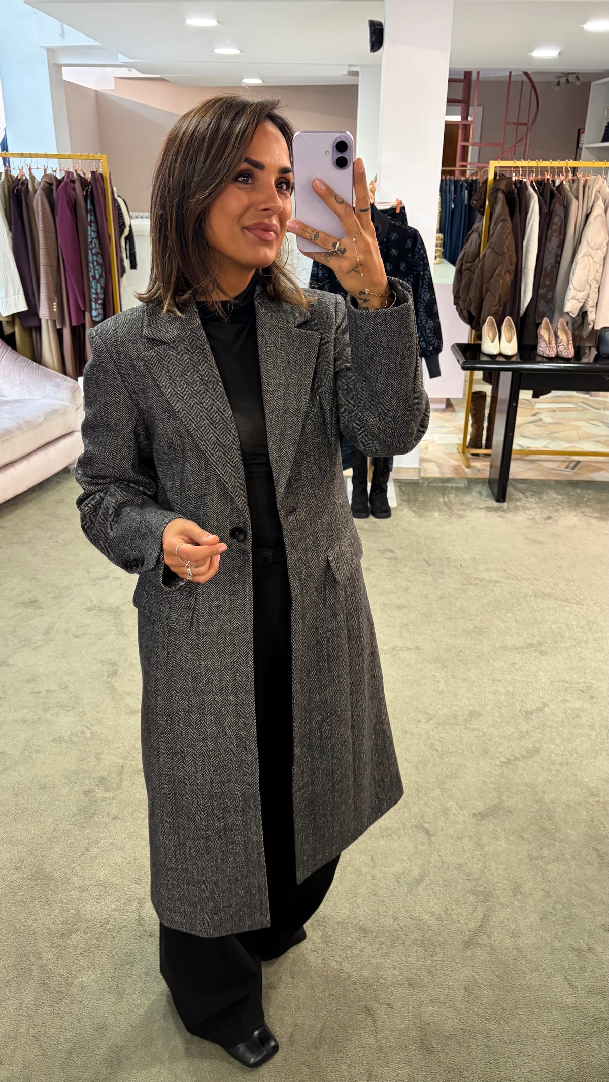 Cappotto spigato nero e bianco aw