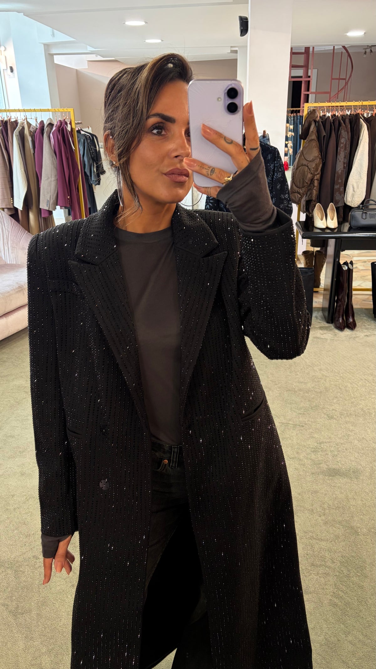 Cappotto lungo nero cristalli tw