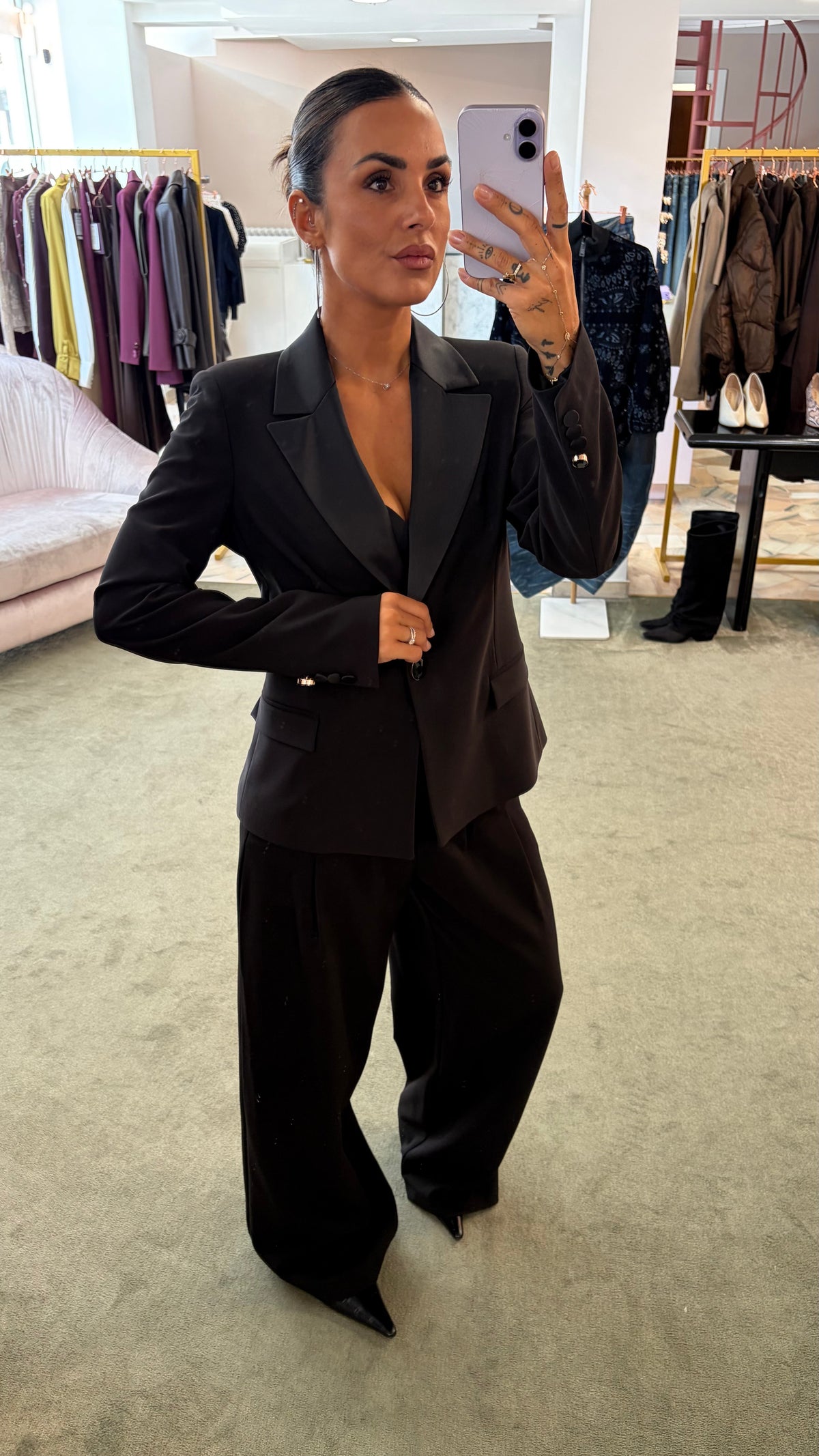 Pantaloni neri con pizzo in vita wide leg fr