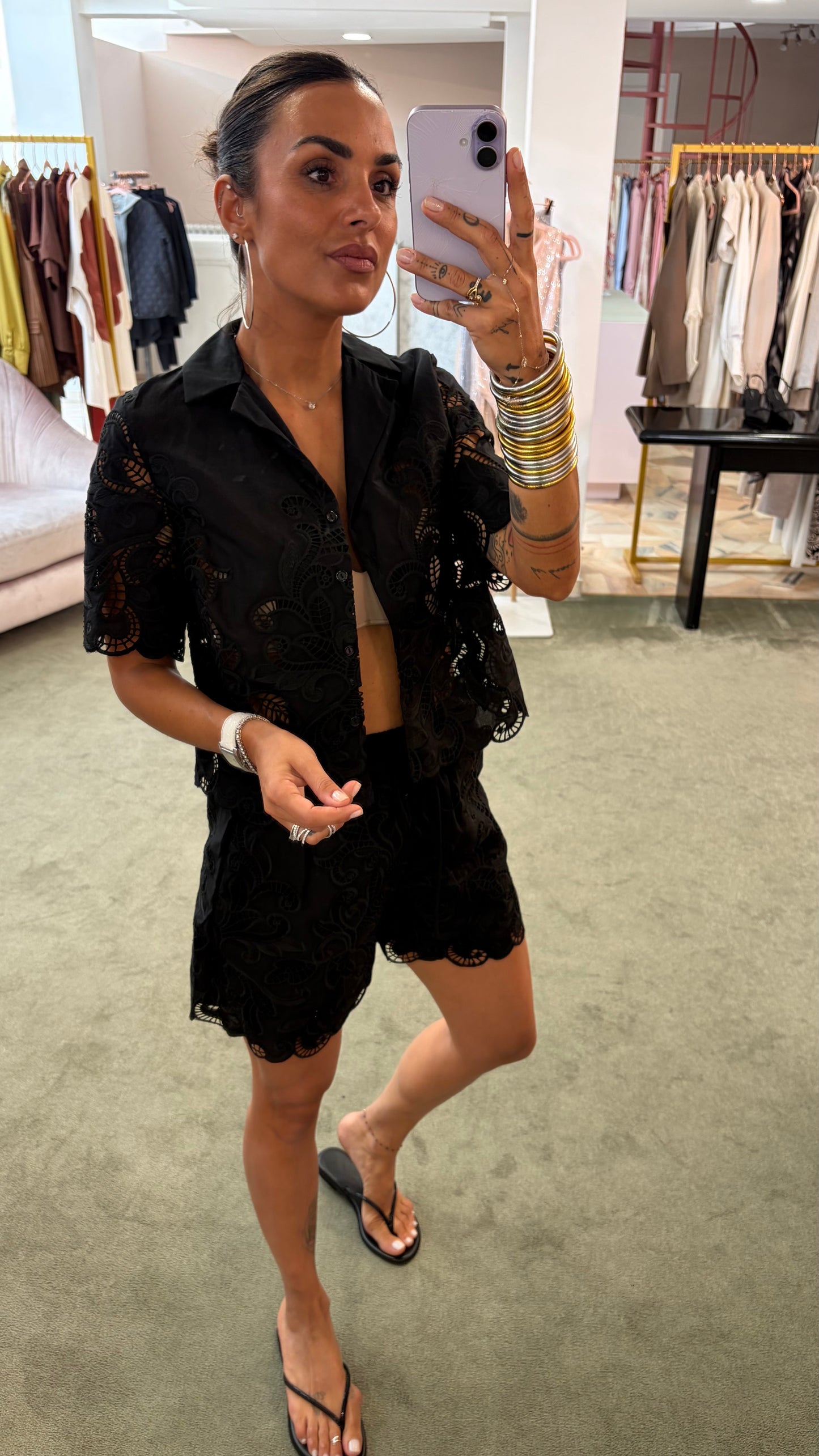 Shorts nero in pizzo gl