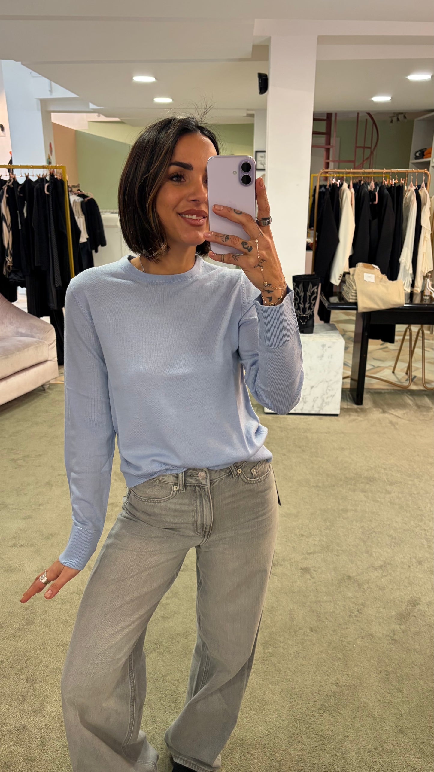 Maglione girocollo thea azzurro in lana merino sl