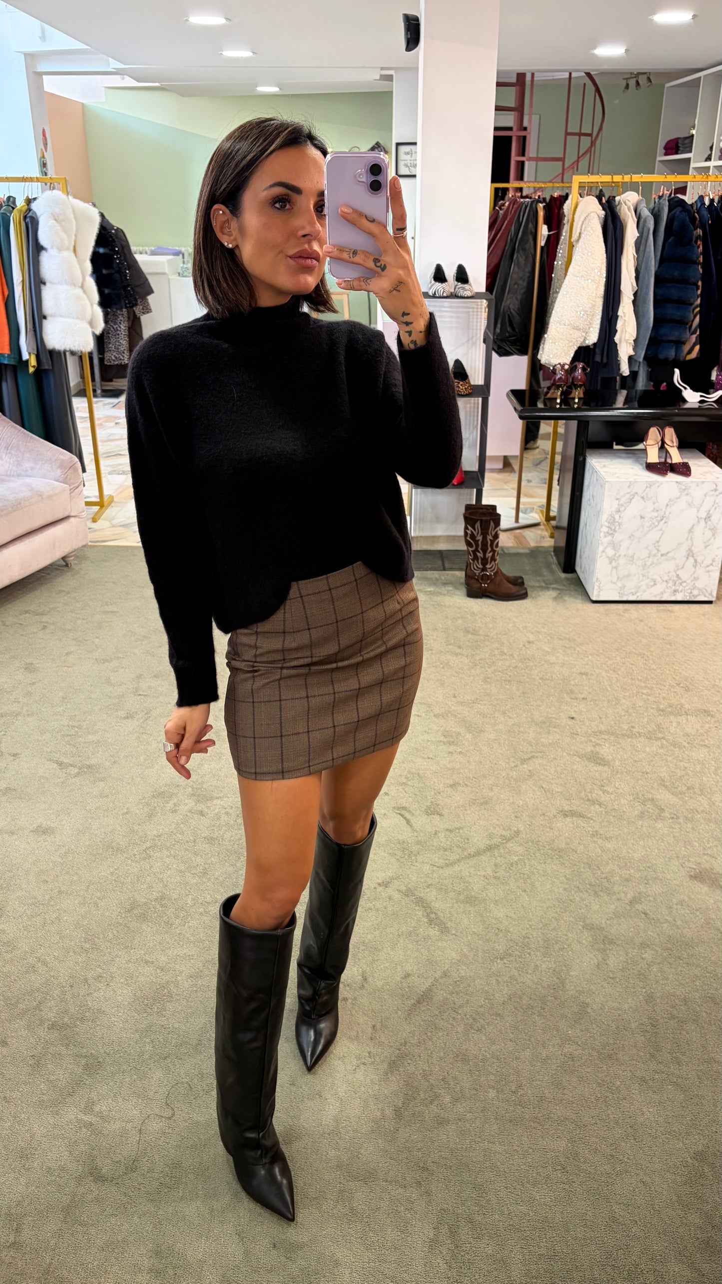 Minigonna marrone in check gl