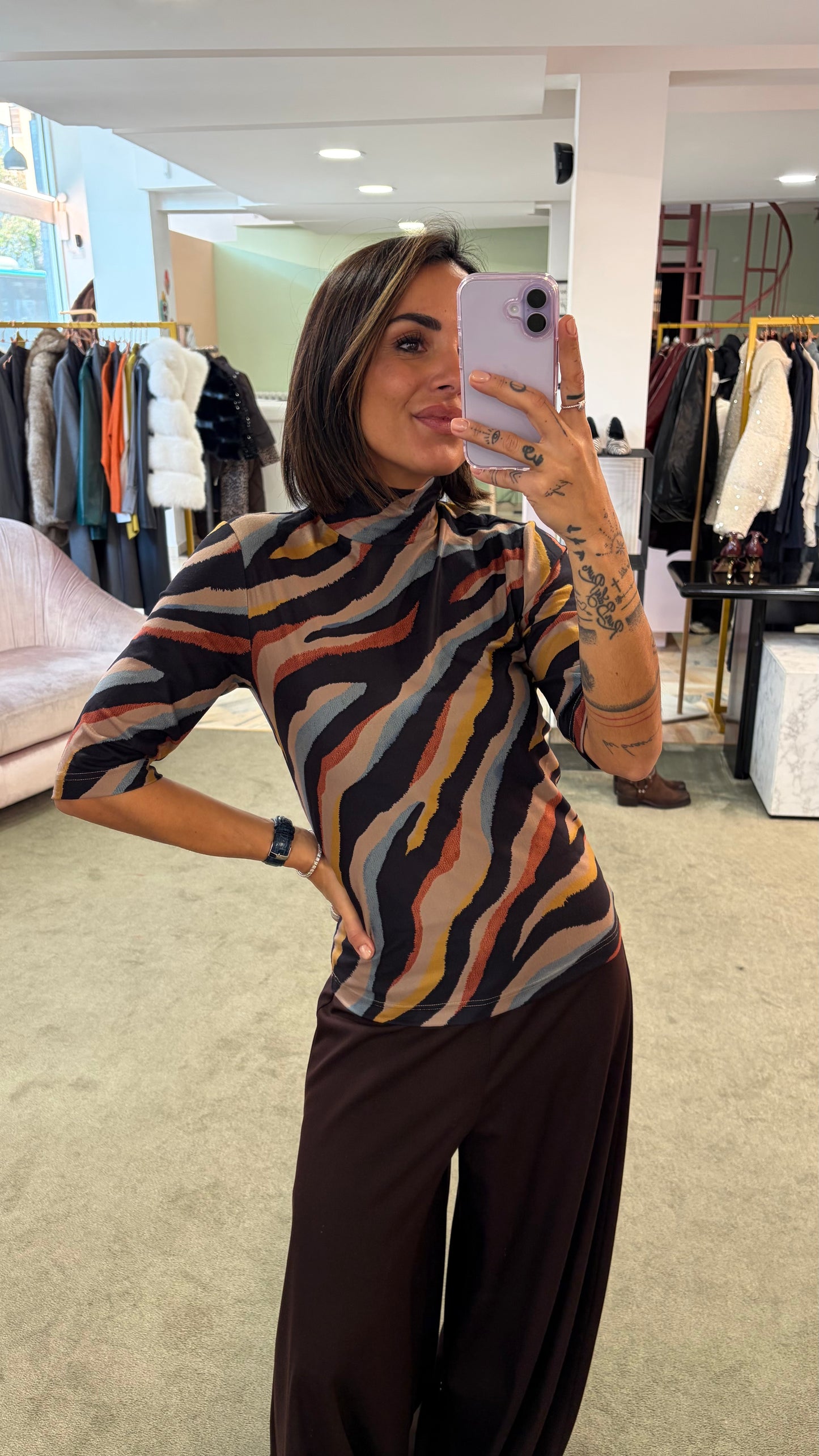 Maglia zebrata multicolor lupetto maniche corte ay