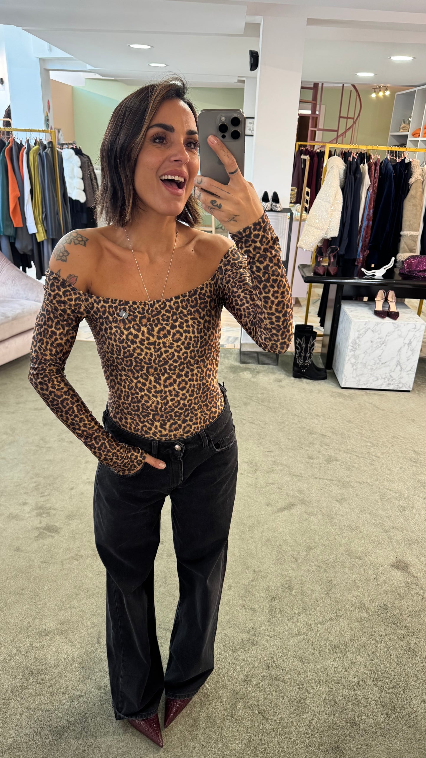 Body maculato scollo squadrato in lycra Matinee