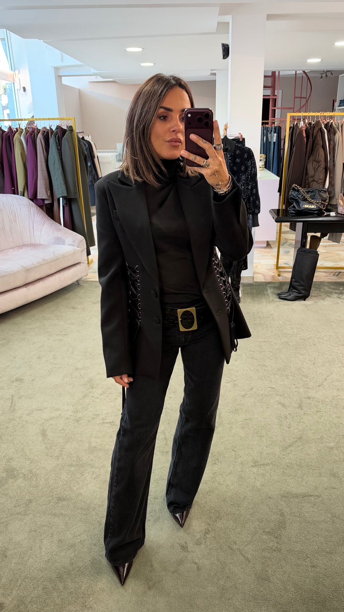 Blazer nero con lace a corsetto Actualee