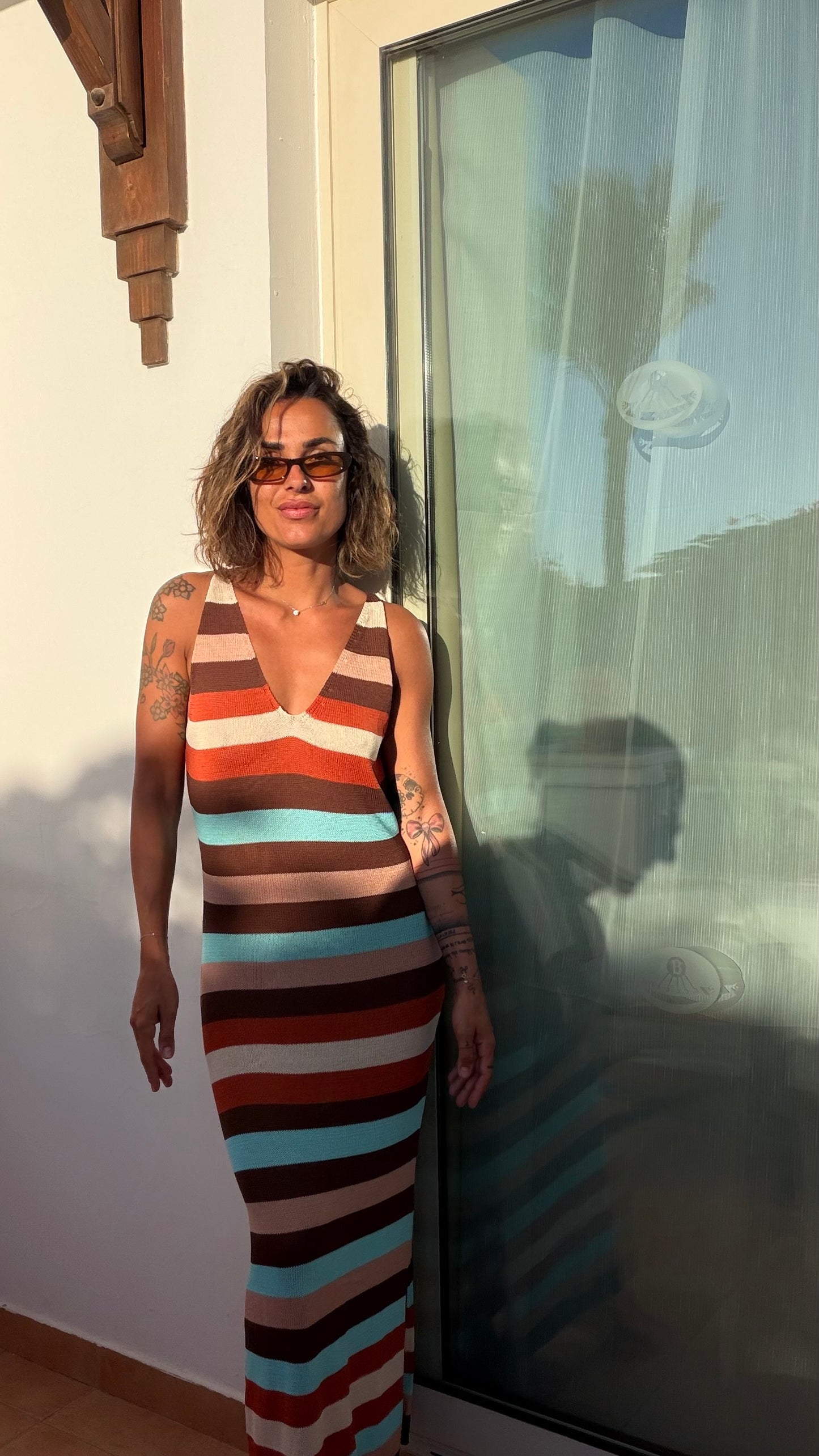 Abito lungo multicolor a righe in maglia Me Fui