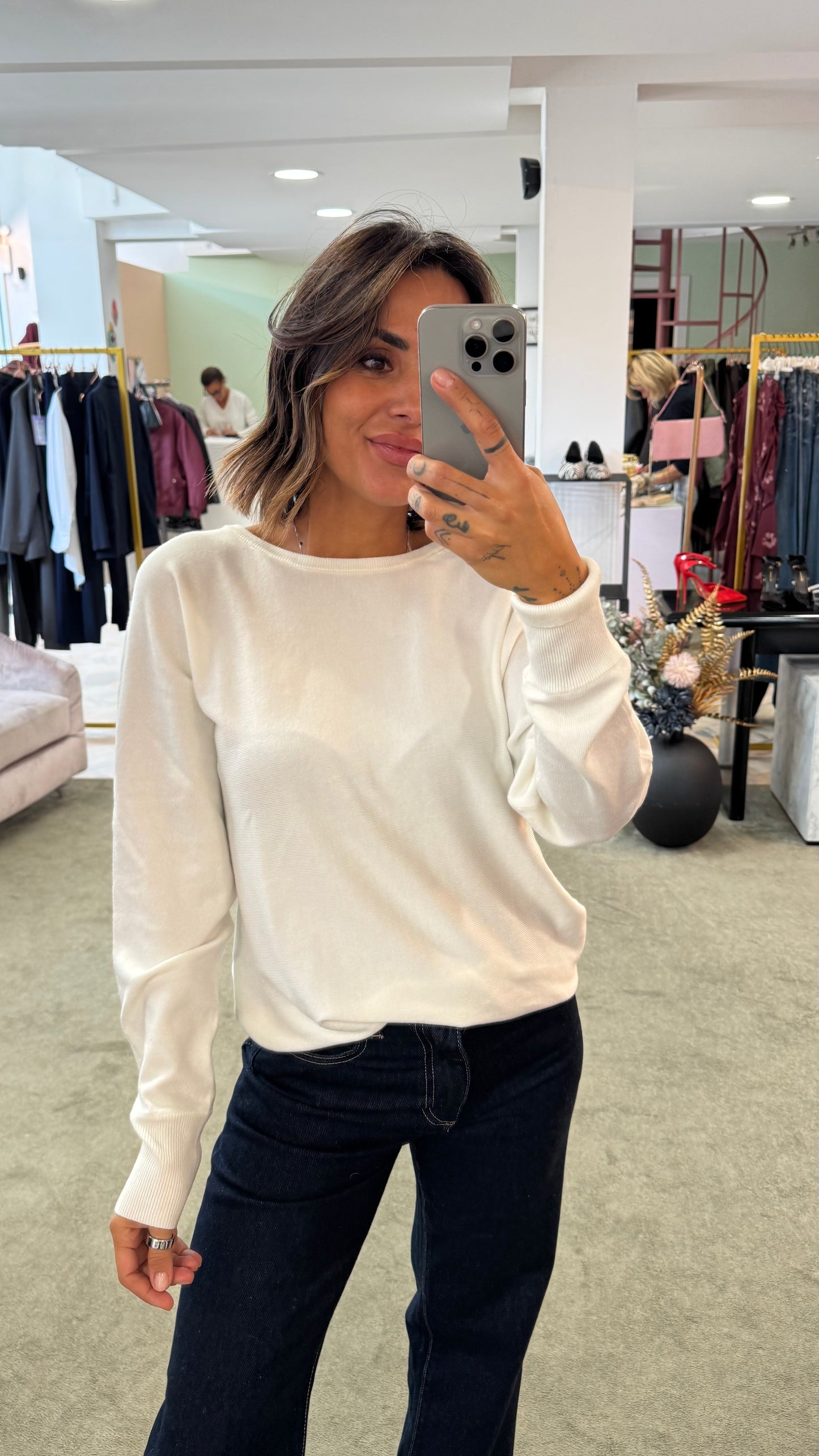 Maglione panna girocollo over sy