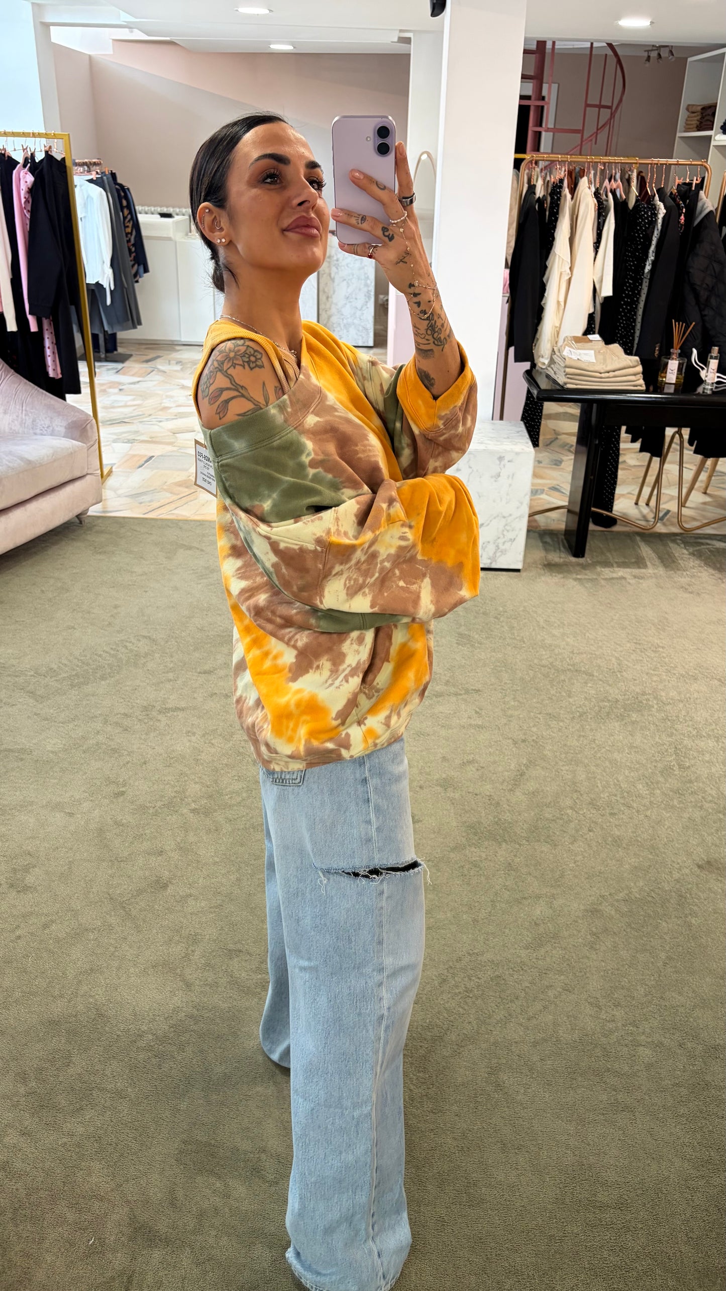 Felpa gialla verde tie-dye scollo tondo Don't@Me