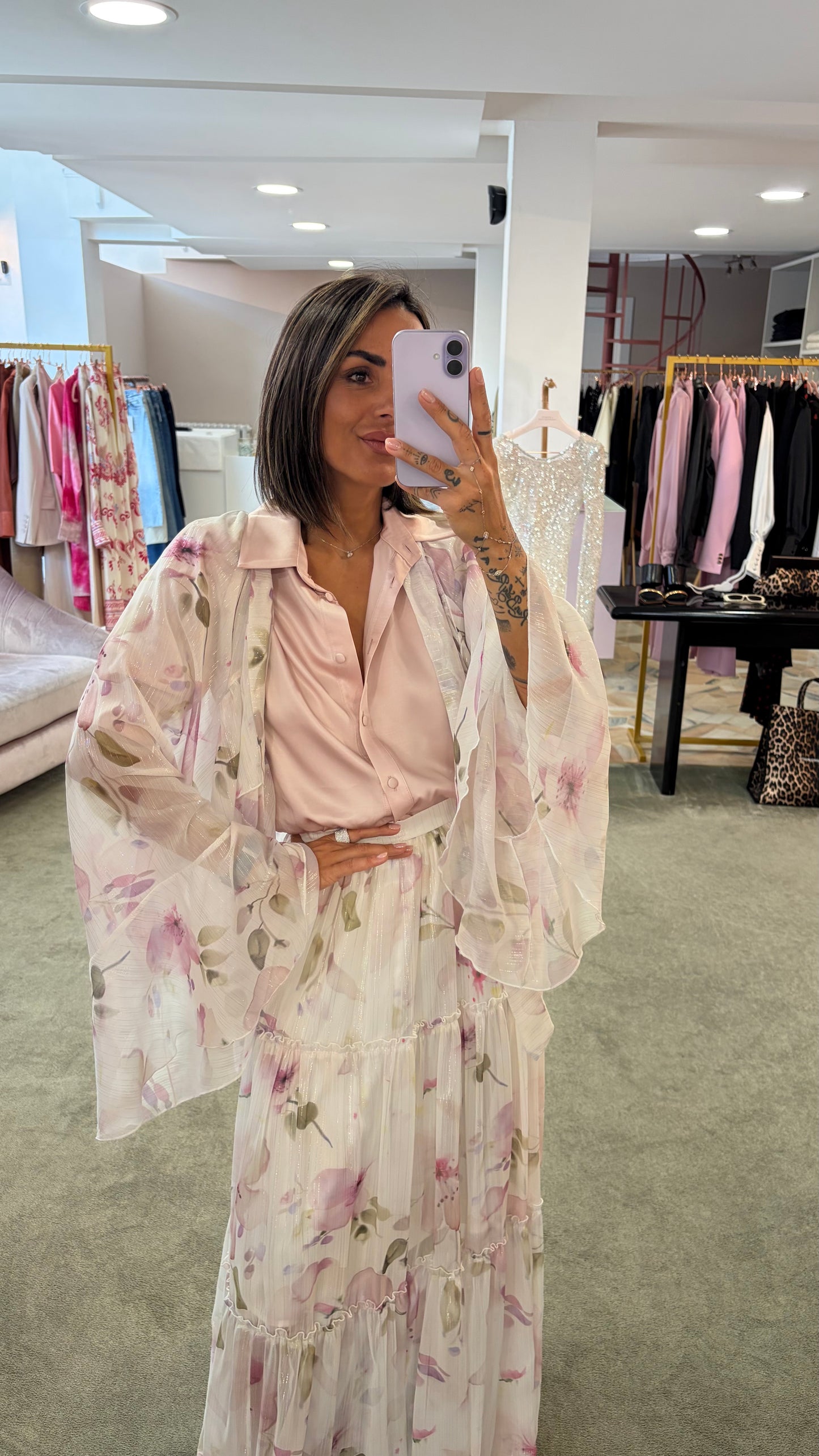 Coprispalle camicia lamè fiori con volant Actualee