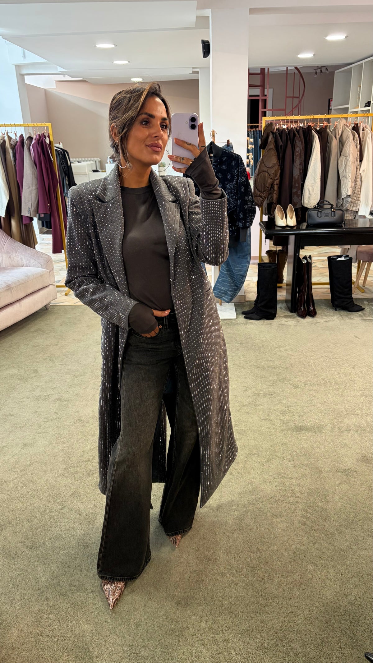 Cappotto lungo grigio cristalli tw