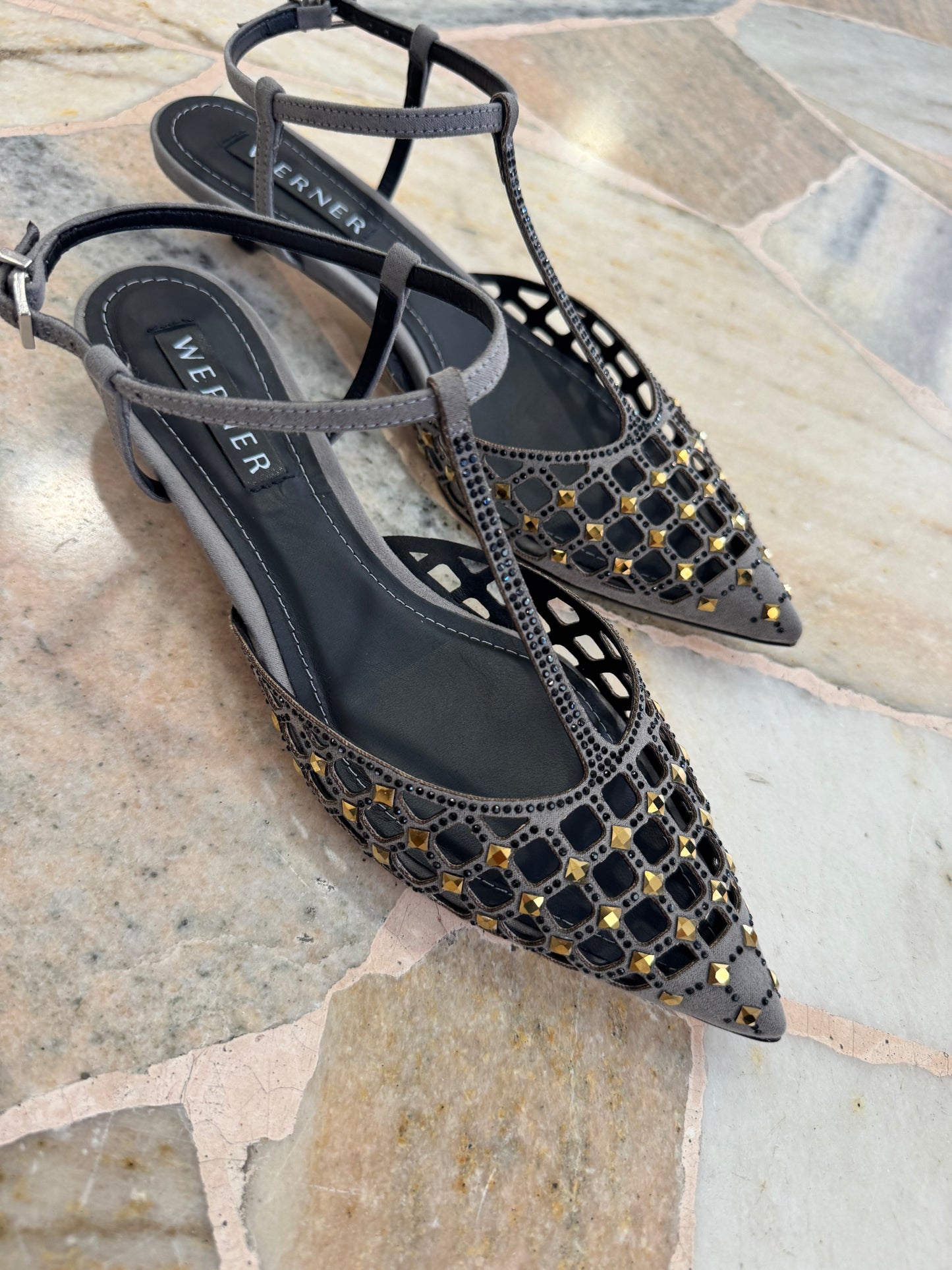 Slingback grigia a rete crystal
