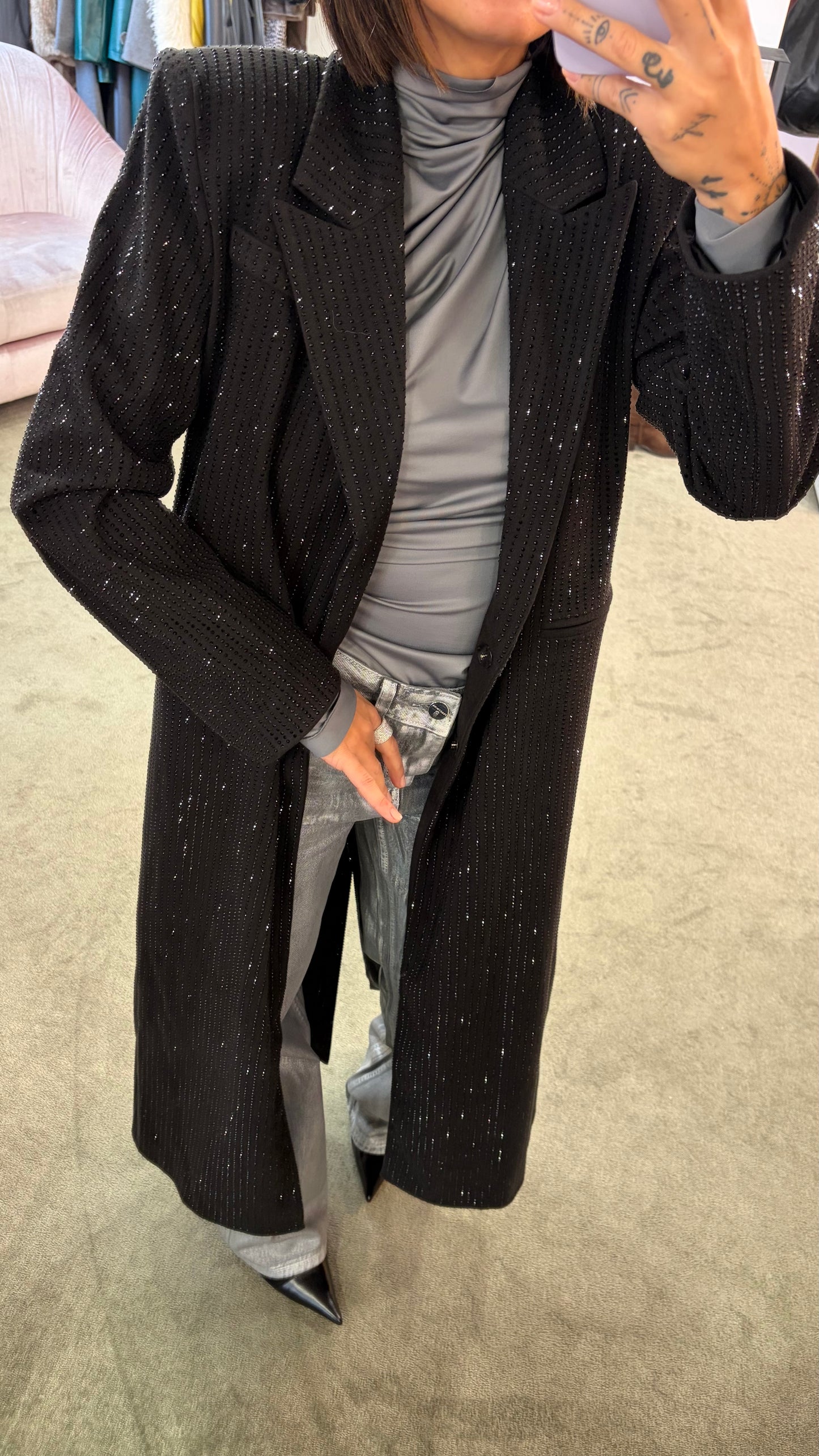 Cappotto lungo nero cristalli tw