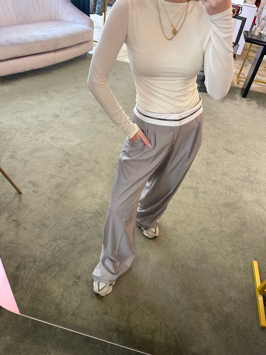 Pantaloni grigio wide leg con risvolto hinnominate