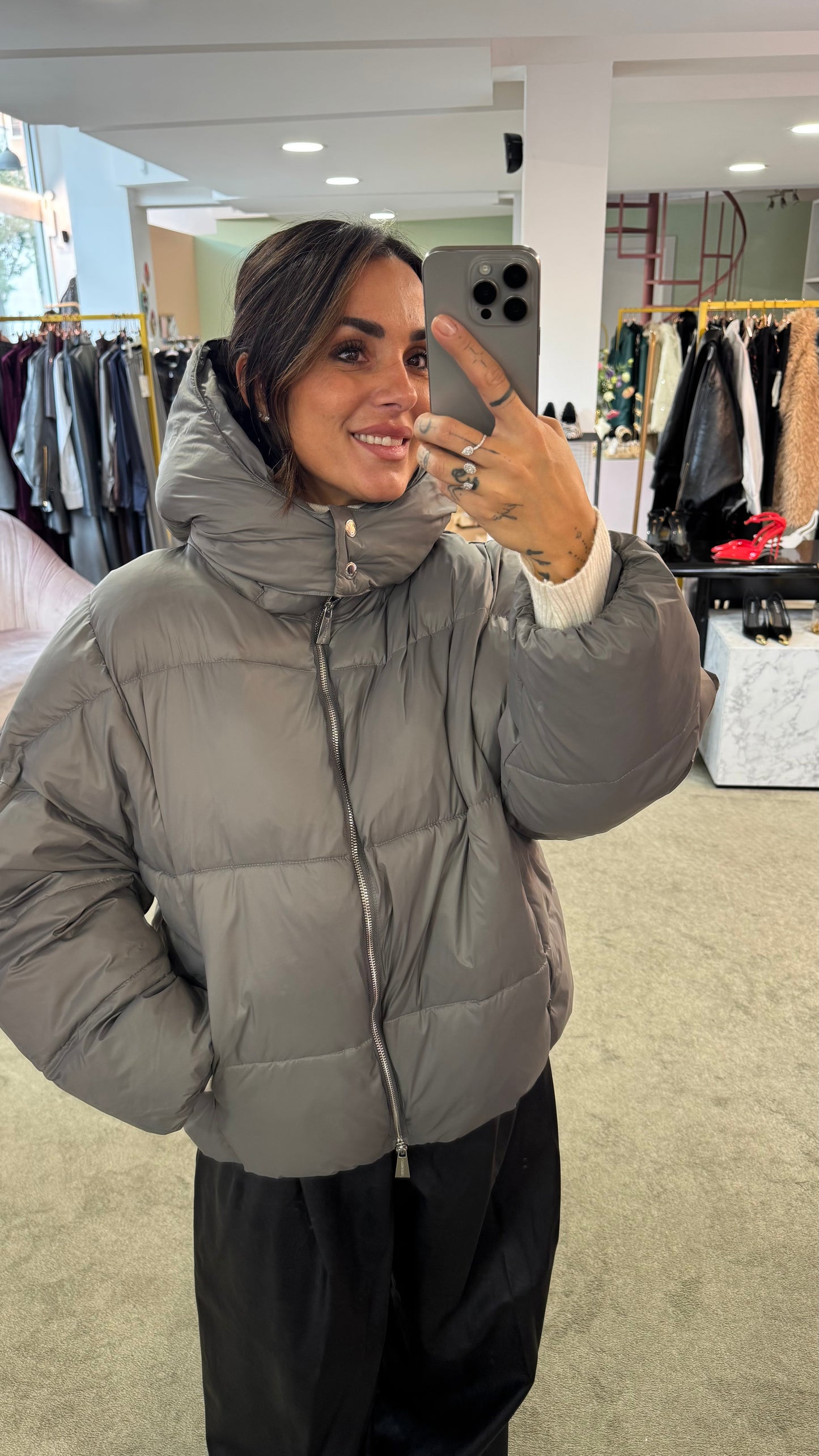 Piumino grigio over con cappuccio Hinnominate