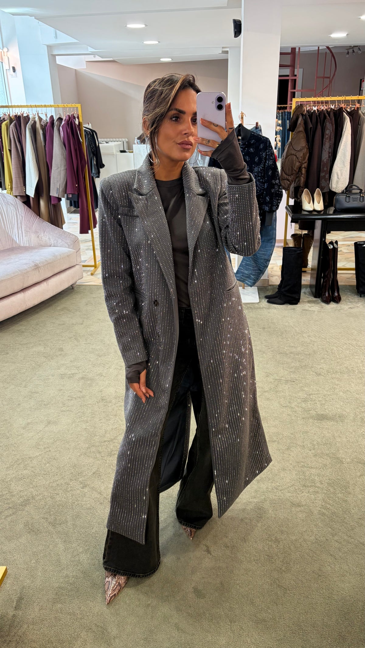 Cappotto lungo grigio cristalli tw