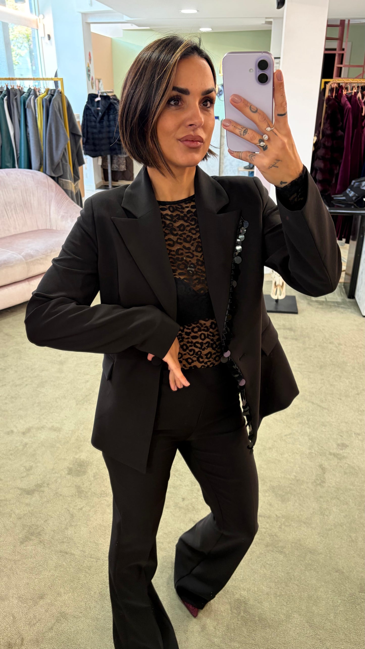 Blazer nero con rever in paillettes fr