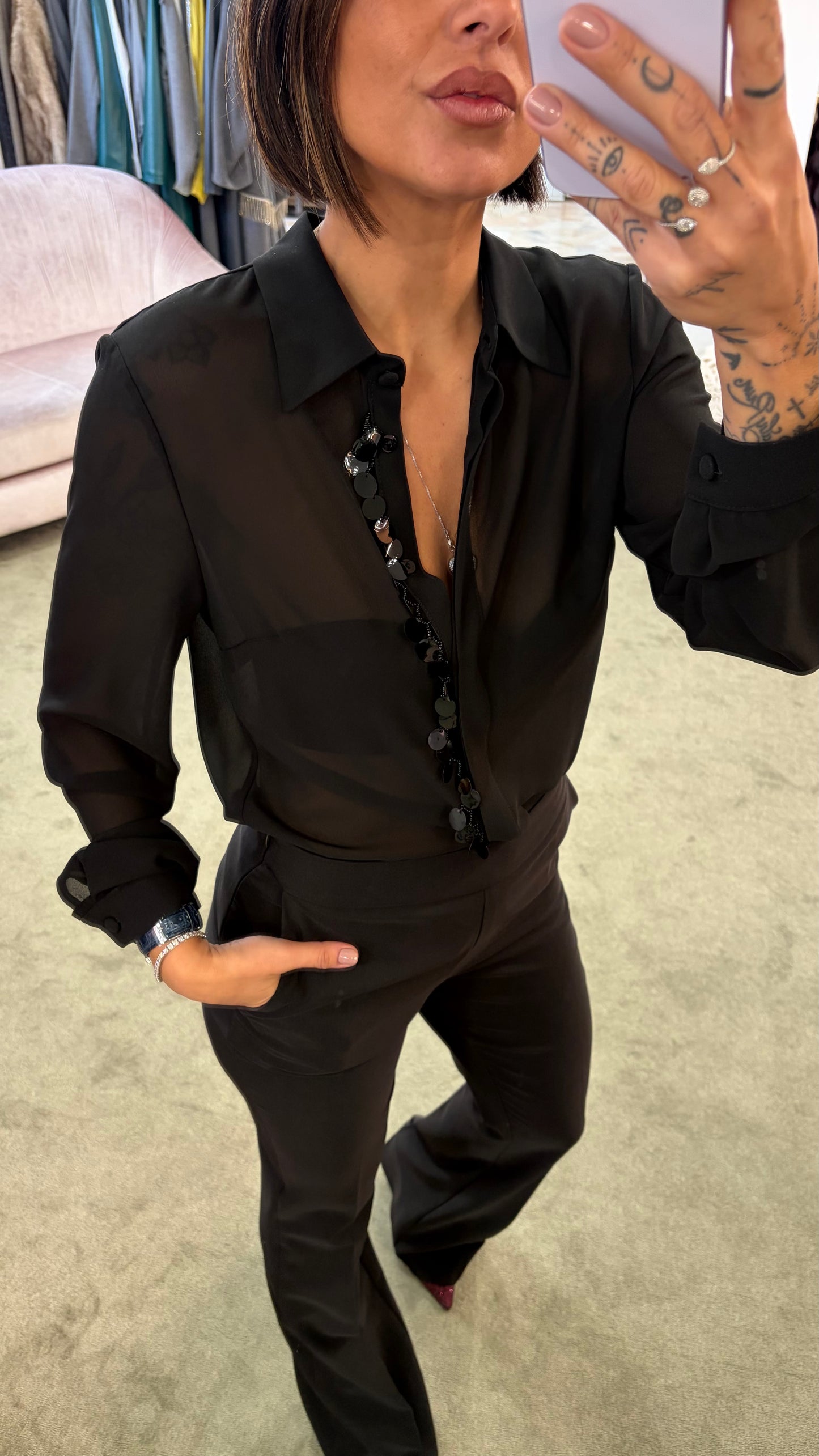 Camicia nera con paillettes fr