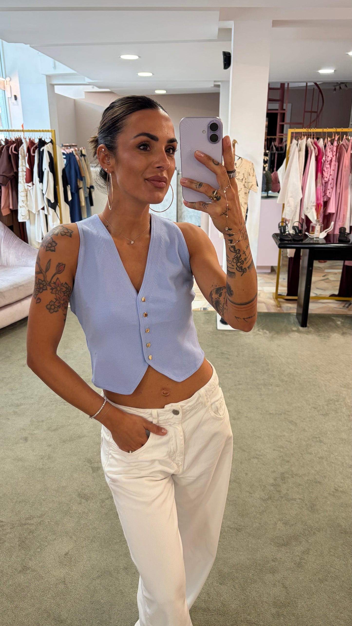 Gilet azzurro in viscosa fr