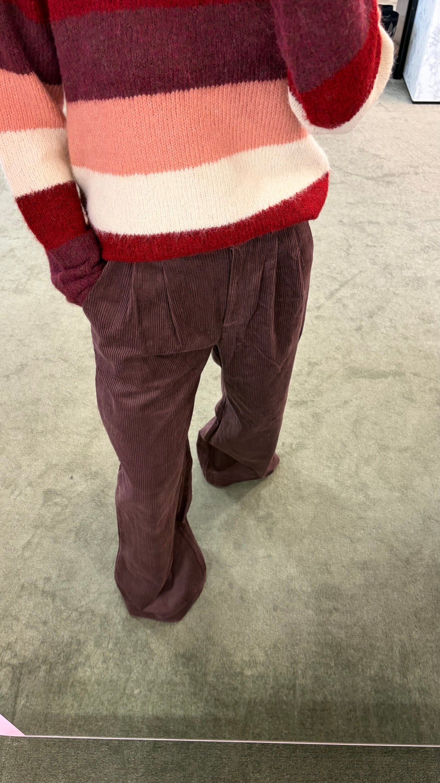 Pantaloni prugna a costine in velluto gl