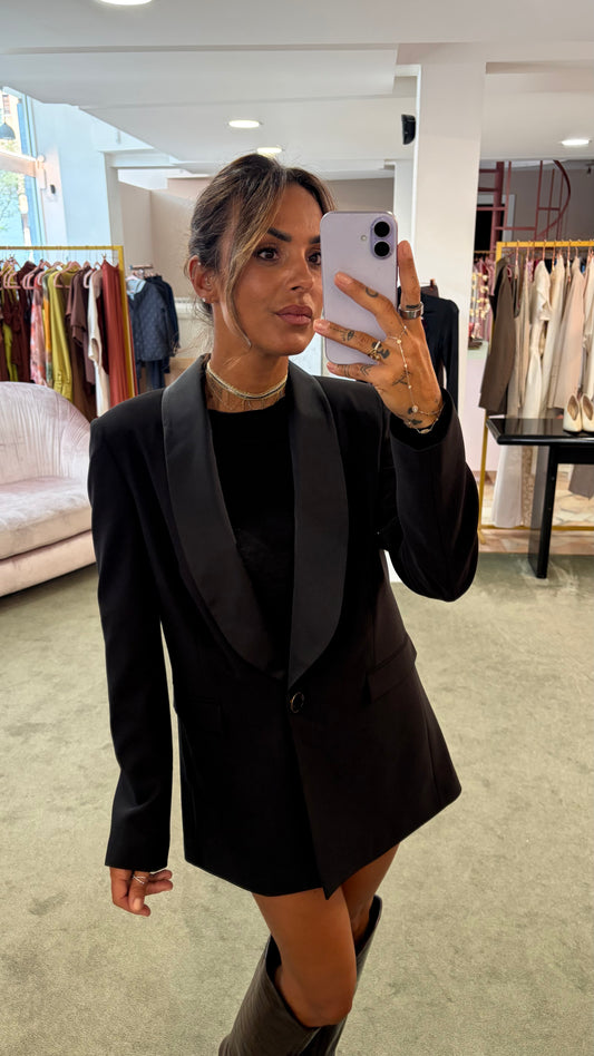 Blazer lungo nero rever in raso fr