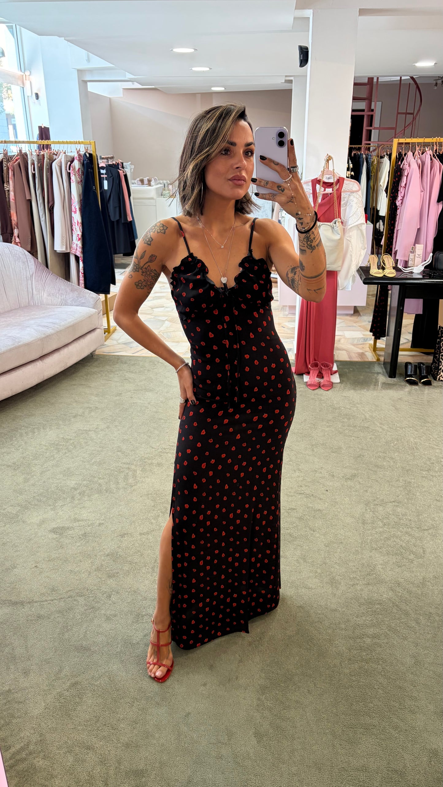 Abito riley lungo MAR DE MARGARITAS nero con rose