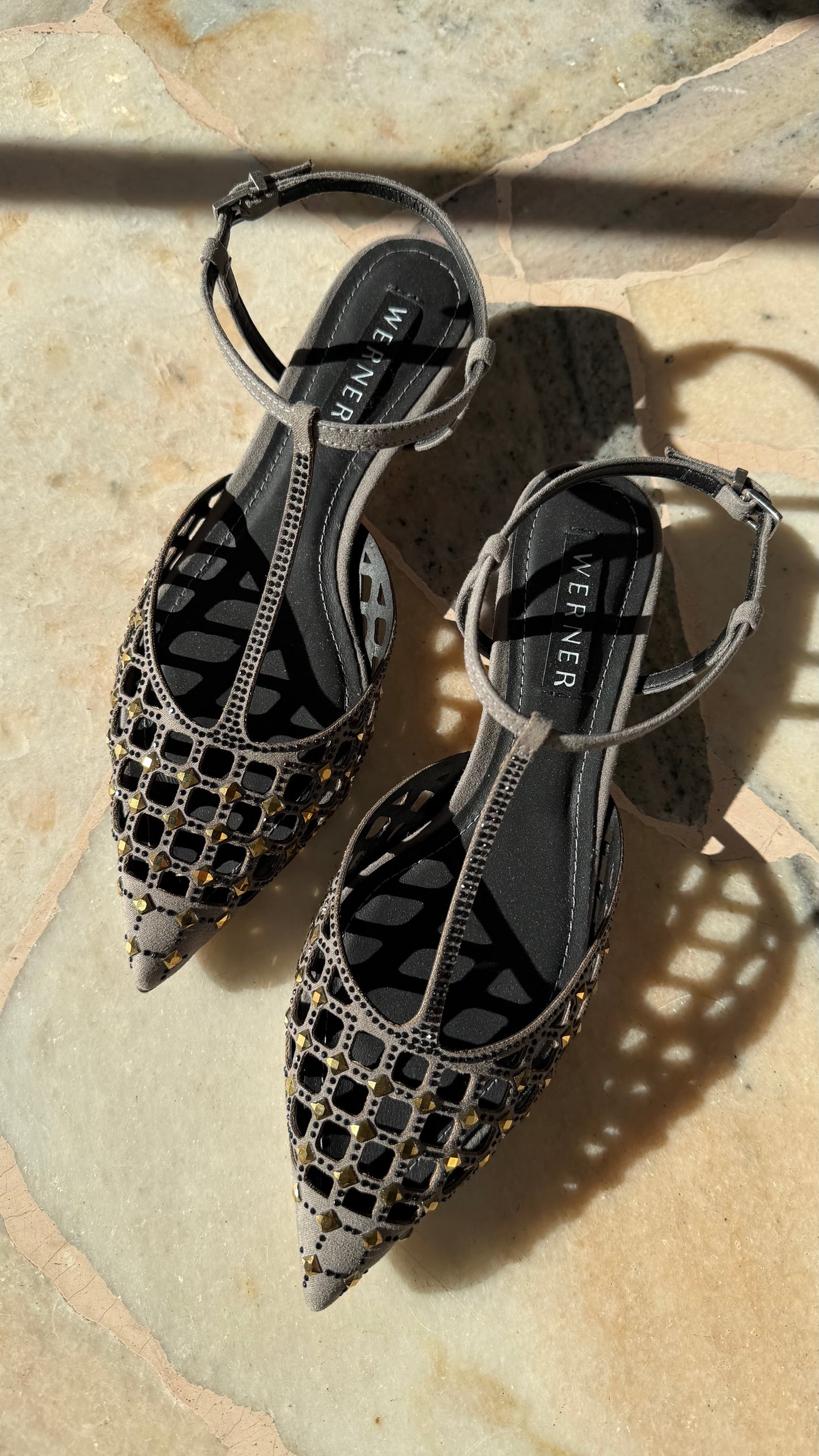 Slingback grigia a rete crystal